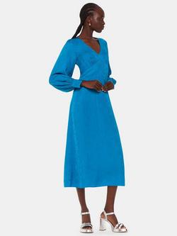 Whistles Petite Serpent Jacquard Midi Dress, Blue, Blue