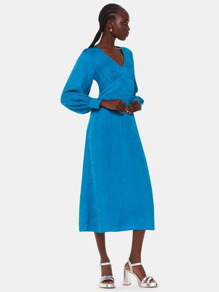 Whistles Petite Serpent Jacquard Midi Dress, Blue, Blue