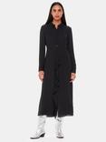 Whistles Lea Ruffle Front Midi Shirt Dress, Black