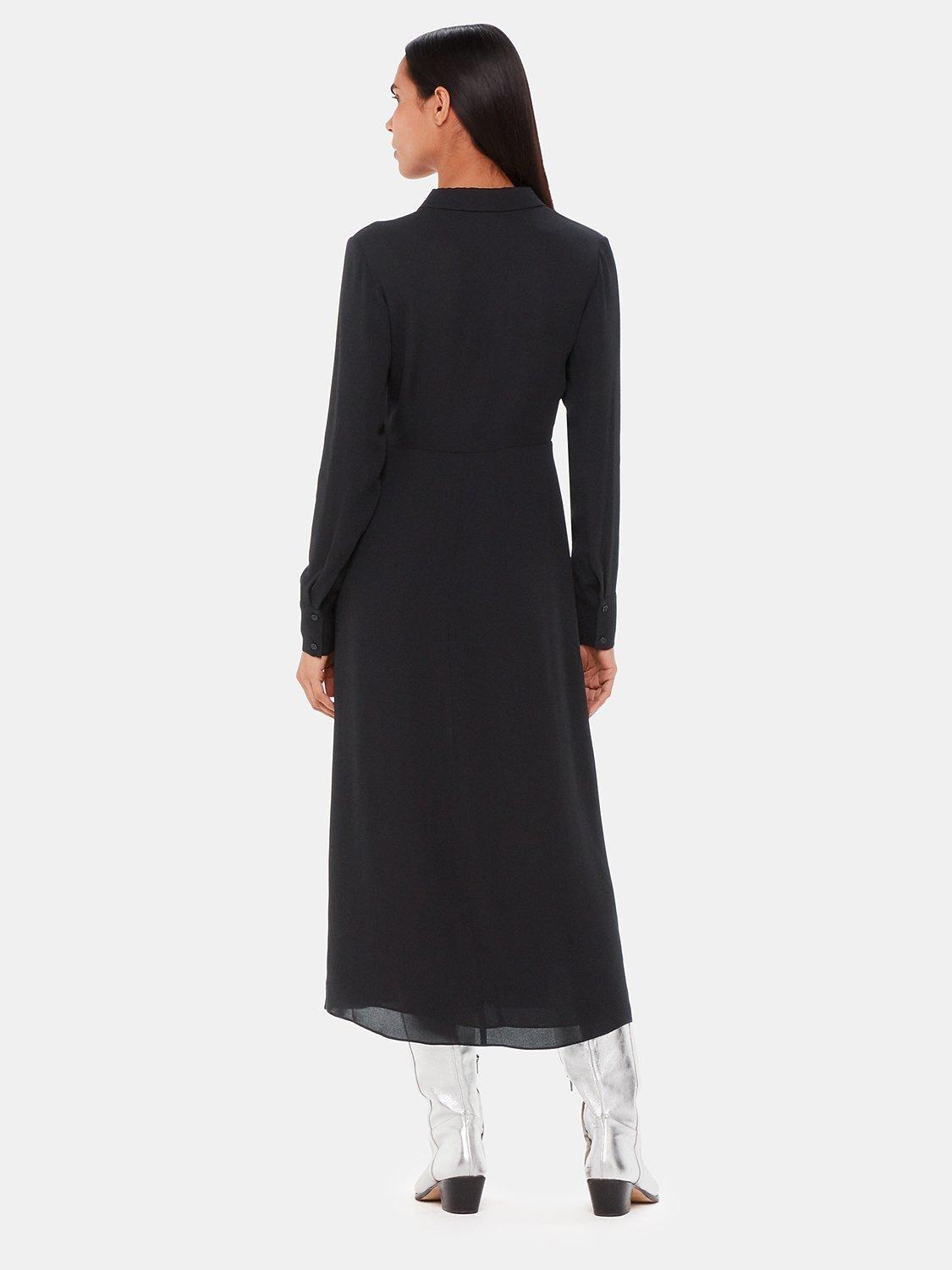 Product image 2 of 5, which shows Whistles Lea Ruffle Front Midi Shirt Dress, Black, 12