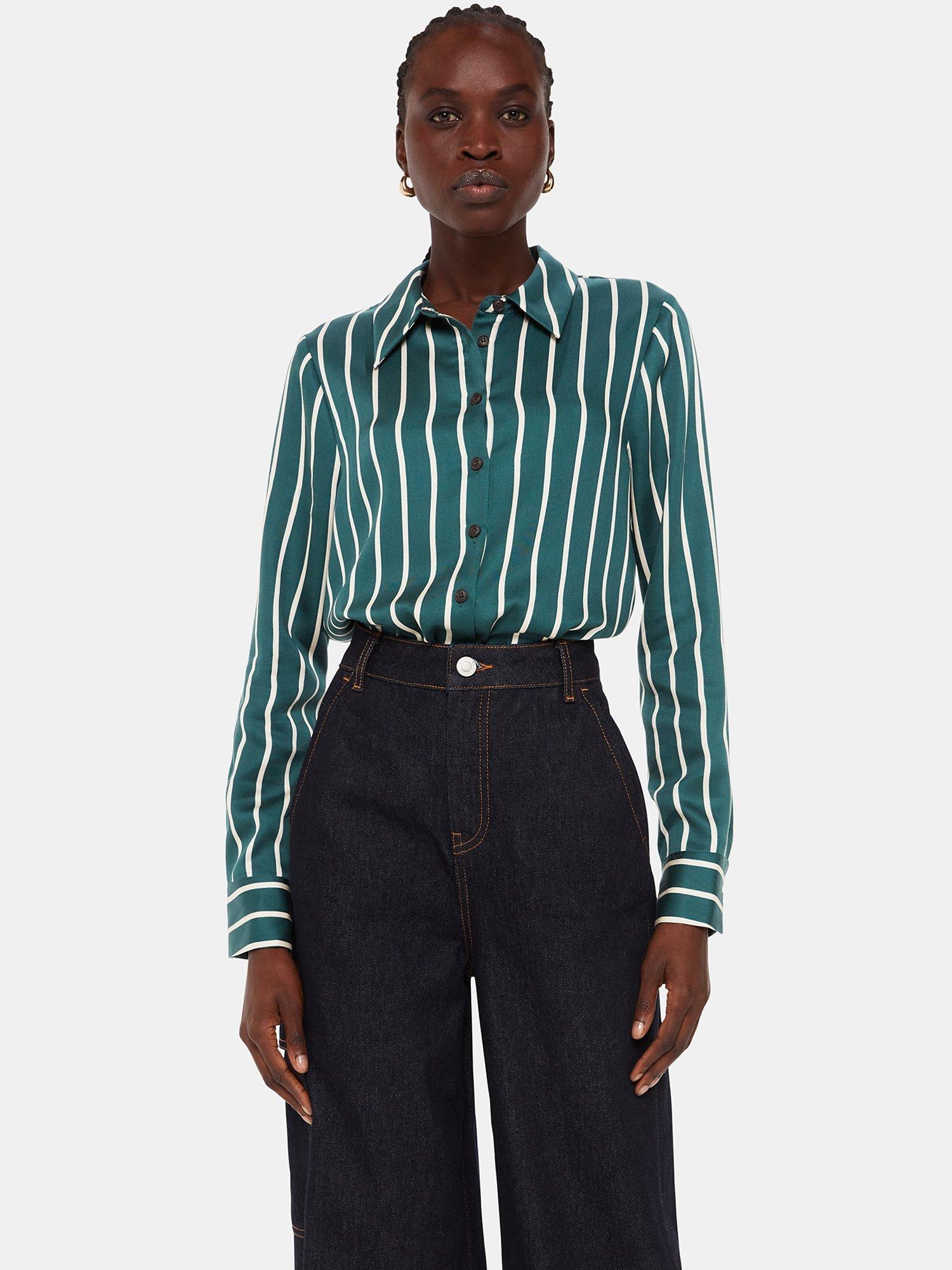 Whistles Alex Lyocell Stripe Shirt, Green/Multi