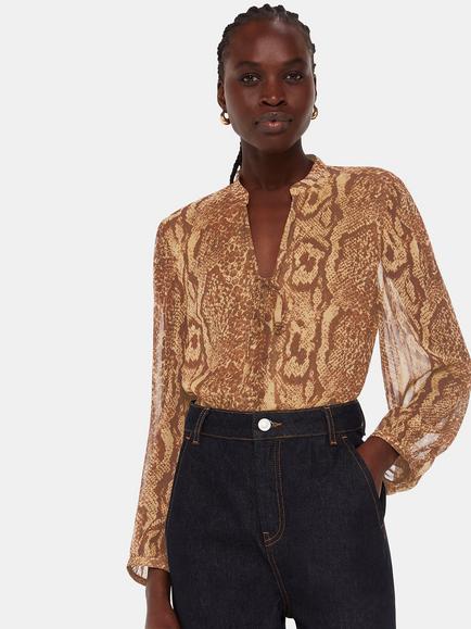 Whistles Serpent Print Shirt, Brown, Snake Print