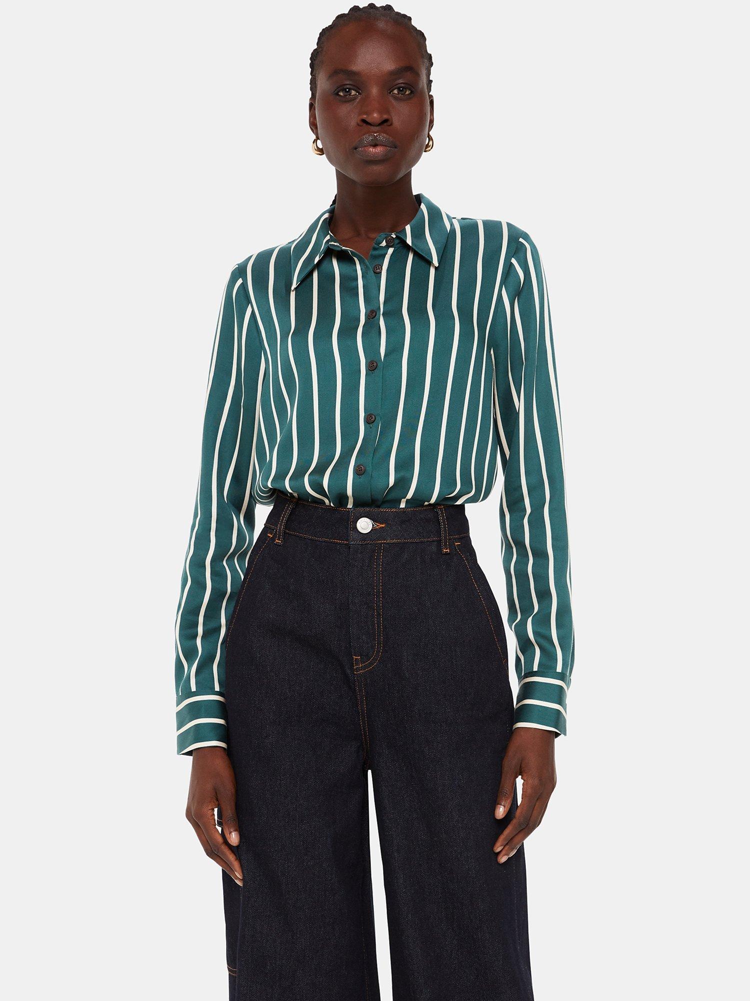 Whistles Petite Alex Stripe Shirt, Green/Multi