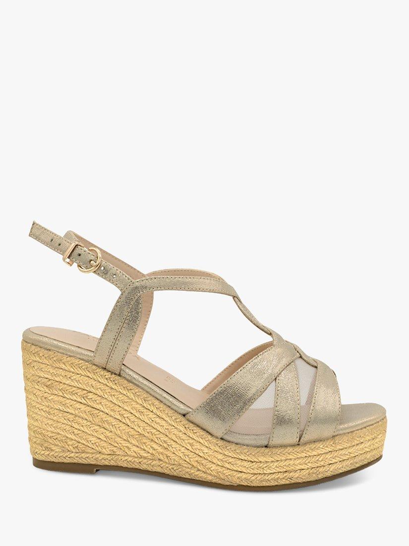Product image 1 of 5, which shows Paradox London Yanelli Wide Fit Wedge Heel Sandals, Champagne, 3W
