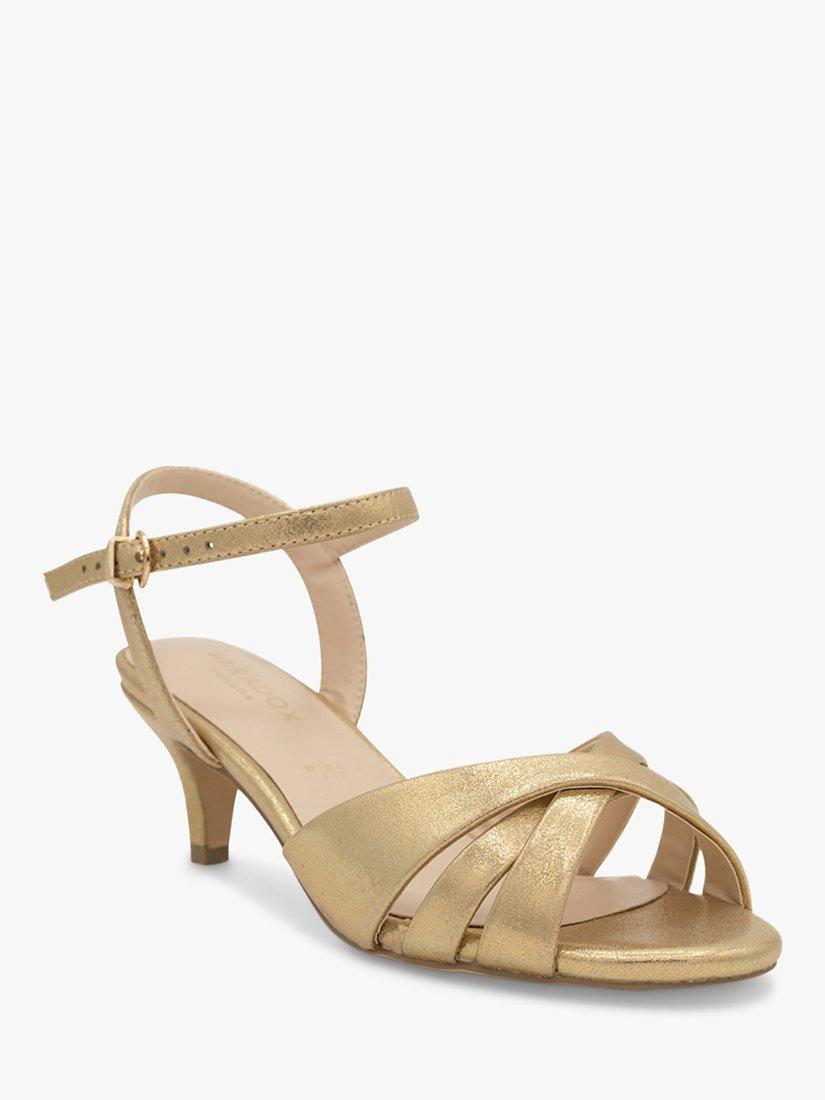 Product image 3 of 5, which shows Paradox London Talor Wide Fit Shimmer Mid Heel Sandals, Gold, 3W