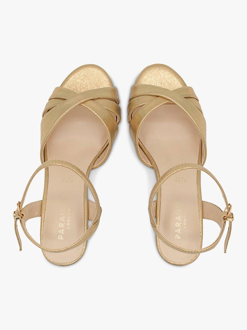 Product image 4 of 5, which shows Paradox London Talor Wide Fit Shimmer Mid Heel Sandals, Gold, 3W