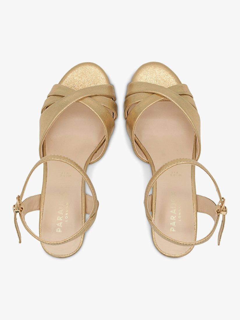 Paradox London Talor Wide Fit Shimmer Mid Heel Sandals, Gold, 3W