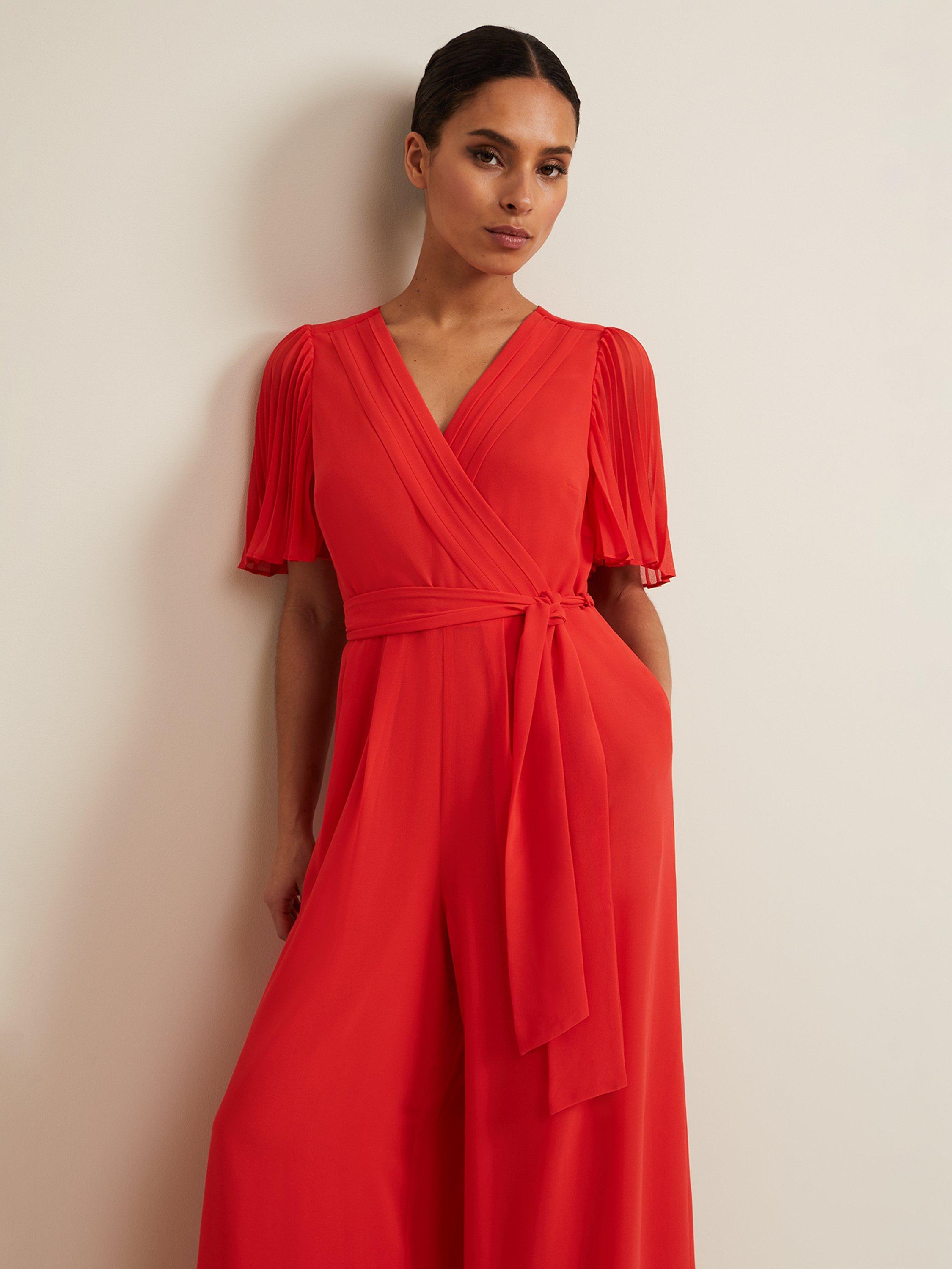Product image 7 of 7, which shows Phase Eight Petite Kendall Wide Leg Jumpsuit, Orange, 20