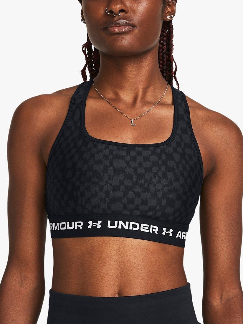 Under Armour Mid Cross Back Printed Sports Bra, Black/White