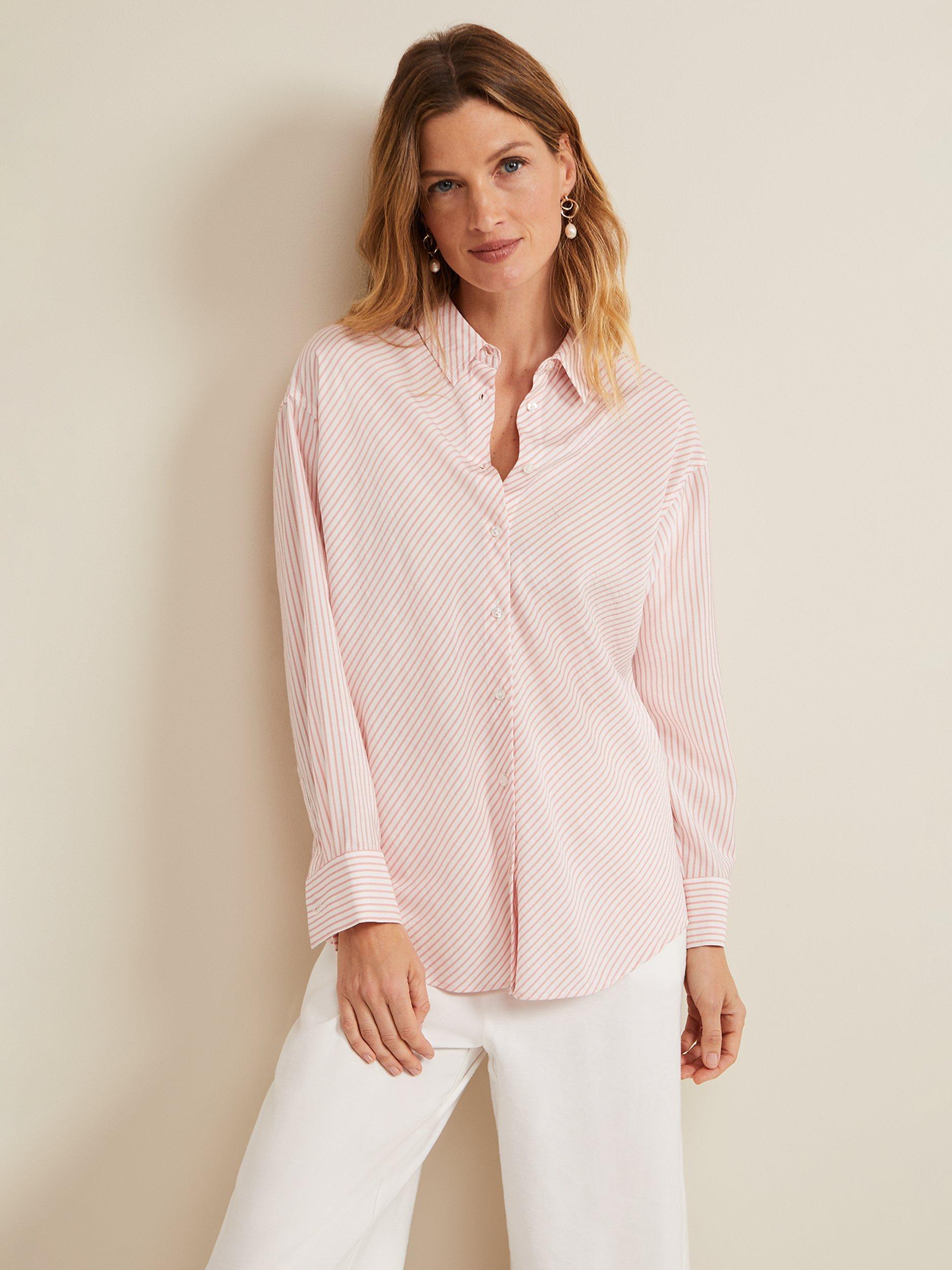 Phase Eight Bernice Stripe Shirt, White/Pink