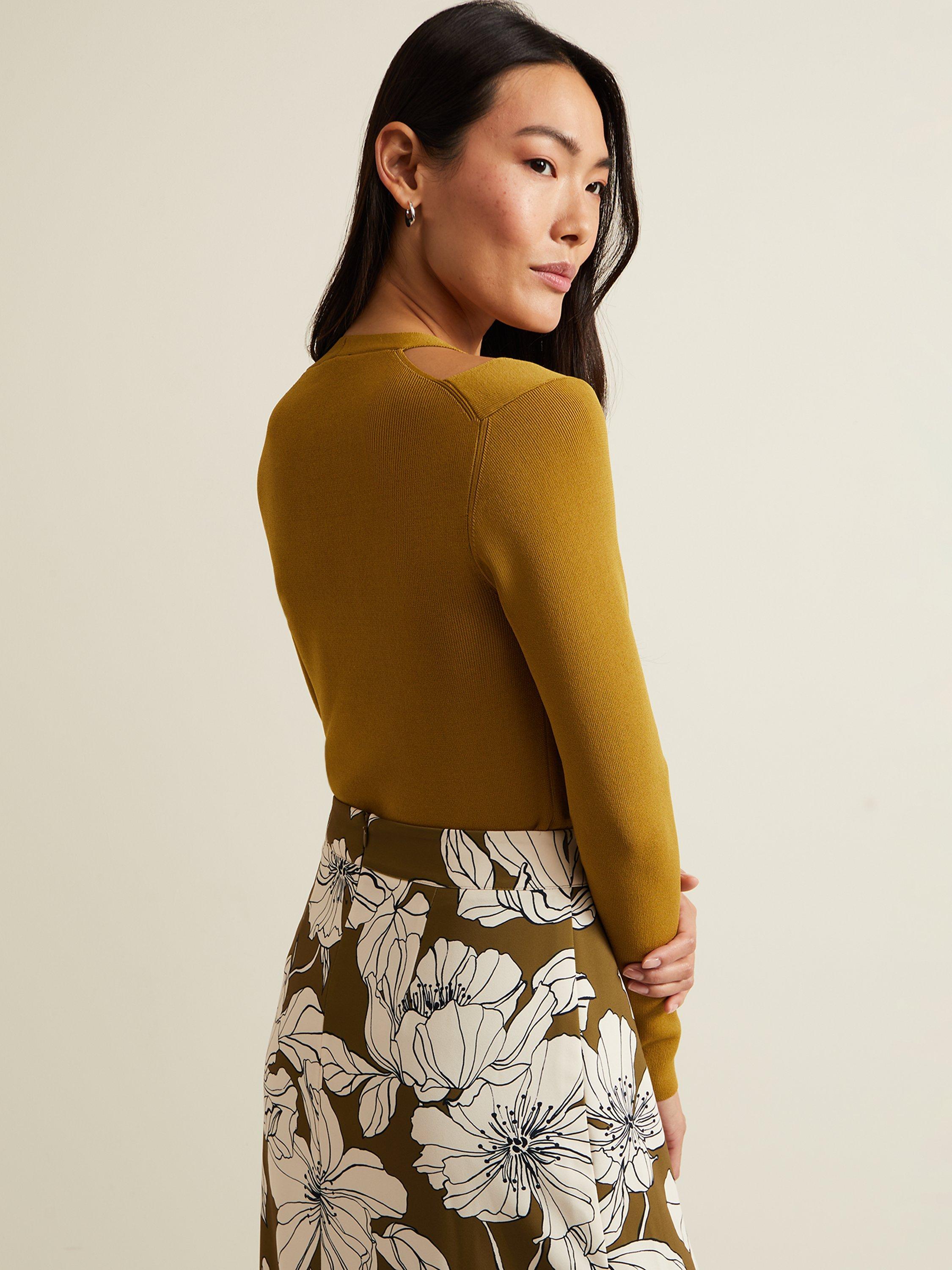 Product image 2 of 6, which shows Phase Eight Emily Rib Knit Cut-Out Detail Top, Olive, M