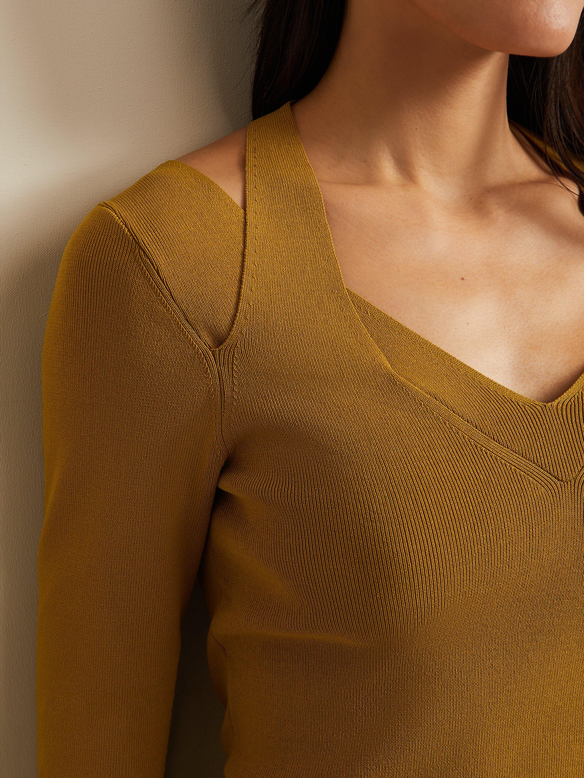 Product image 4 of 6, which shows Phase Eight Emily Rib Knit Cut-Out Detail Top, Olive, M