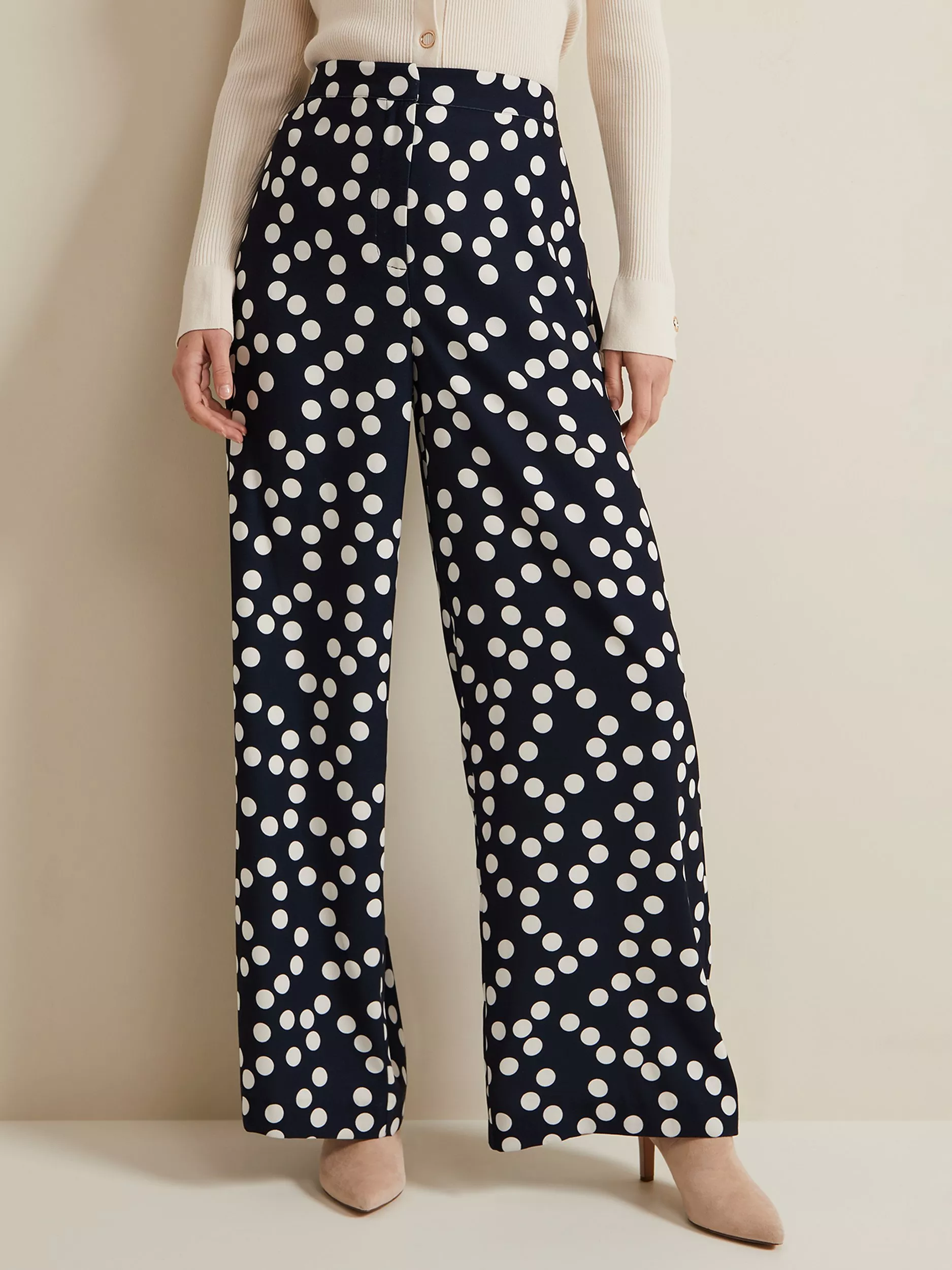 Phase Eight Mairead Polka Dot Wide Leg Trousers Navy White