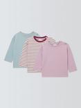 John Lewis Baby Long Sleeved Tops, Pink Mix, Pack of 3