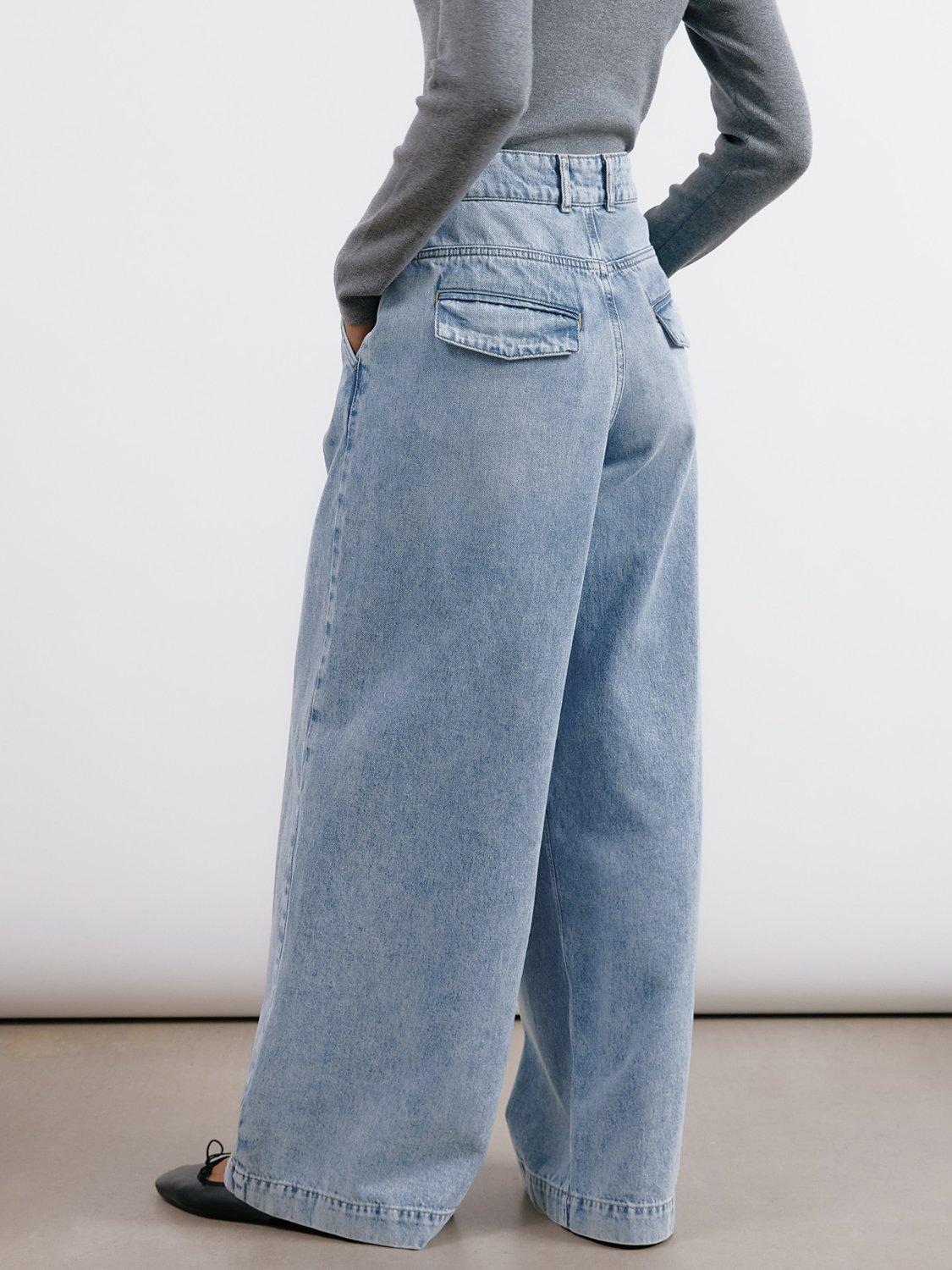 Product image 2 of 5, which shows Albaray Pleated Wide Leg Jeans, Light Blue, 16