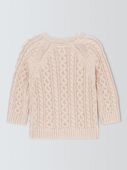 John Lewis Baby Cable Knit Jumper, Oatmeal - view 2, Oatmeal