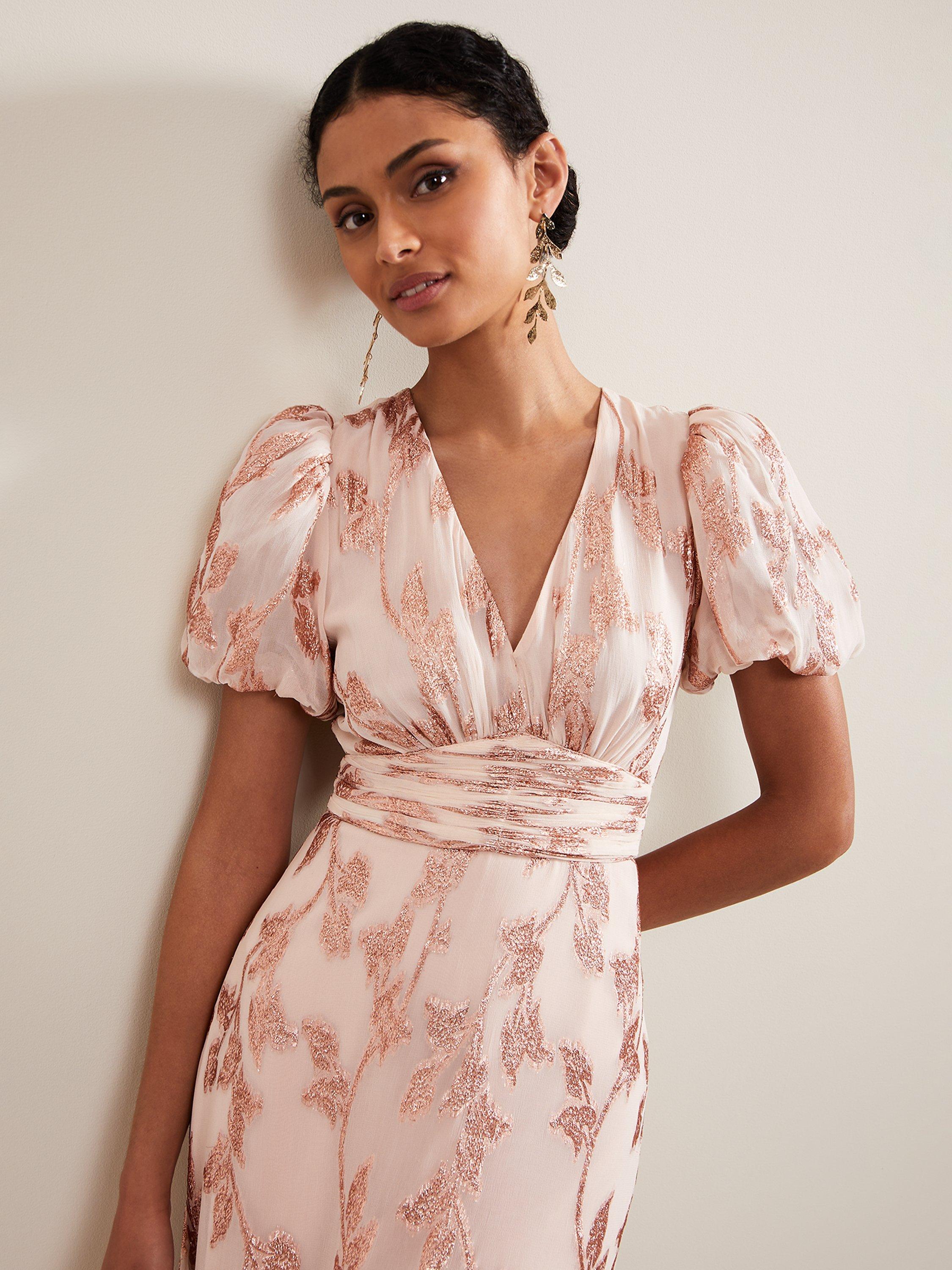 Product image 4 of 9, which shows Phase Eight Genette Maxi Dress, Pale Pink, 16