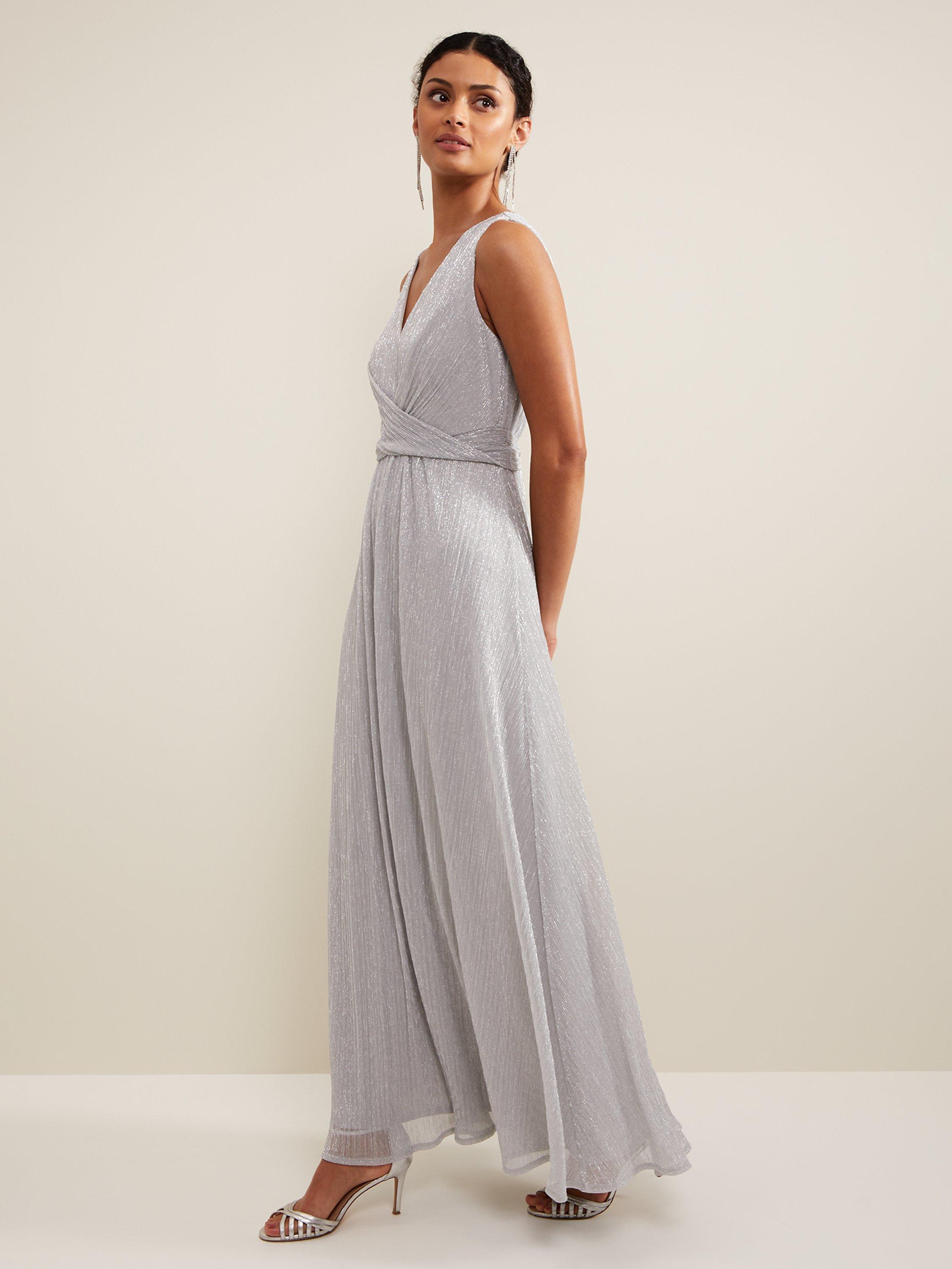 Product image 3 of 6, which shows Phase Eight Collection 8 Artemis Shimmer Maxi Dress, Silver, 12