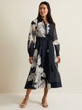 Phase Eight Natalie Floral Midi Dress, Navy/Ivory, Navy/Ivory