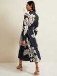 Phase Eight Natalie Floral Midi Dress, Navy/Ivory, Navy/Ivory