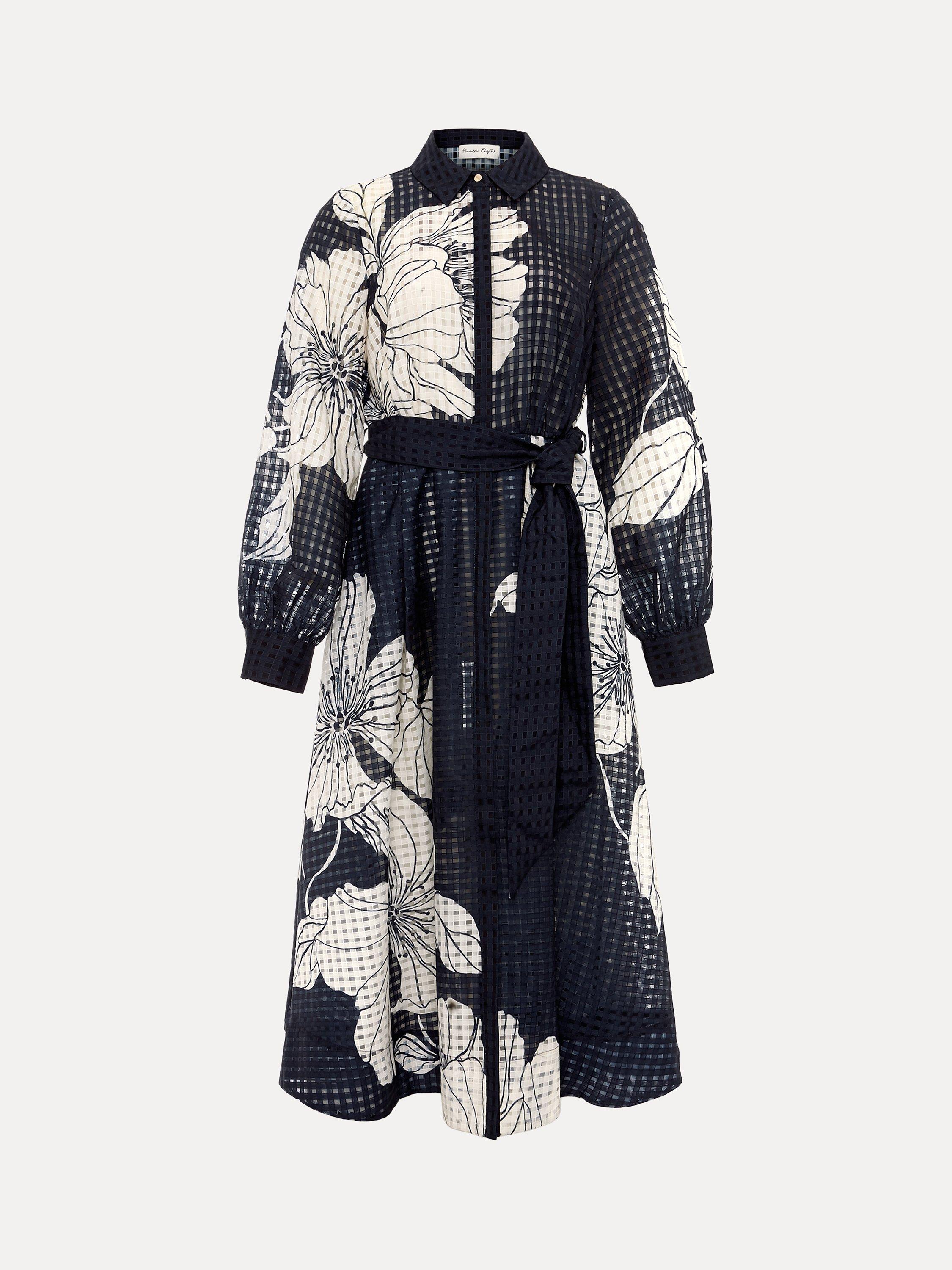 Product image 5 of 8, which shows Phase Eight Natalie Floral Midi Dress, Navy/Ivory, 12