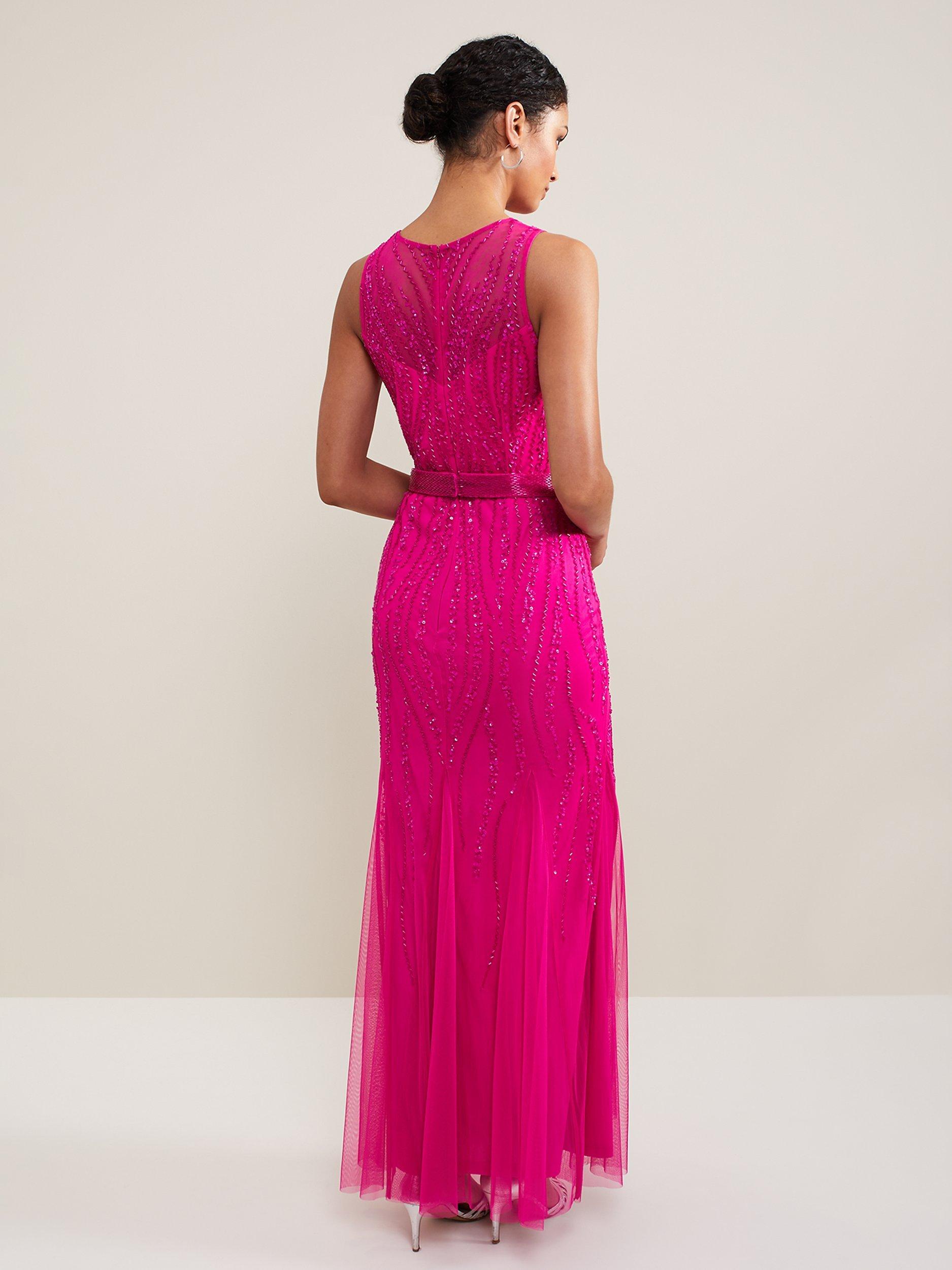 Product image 2 of 6, which shows Phase Eight Collection 8 Rowena Embellished Maxi Dress, Fuchsia, 18