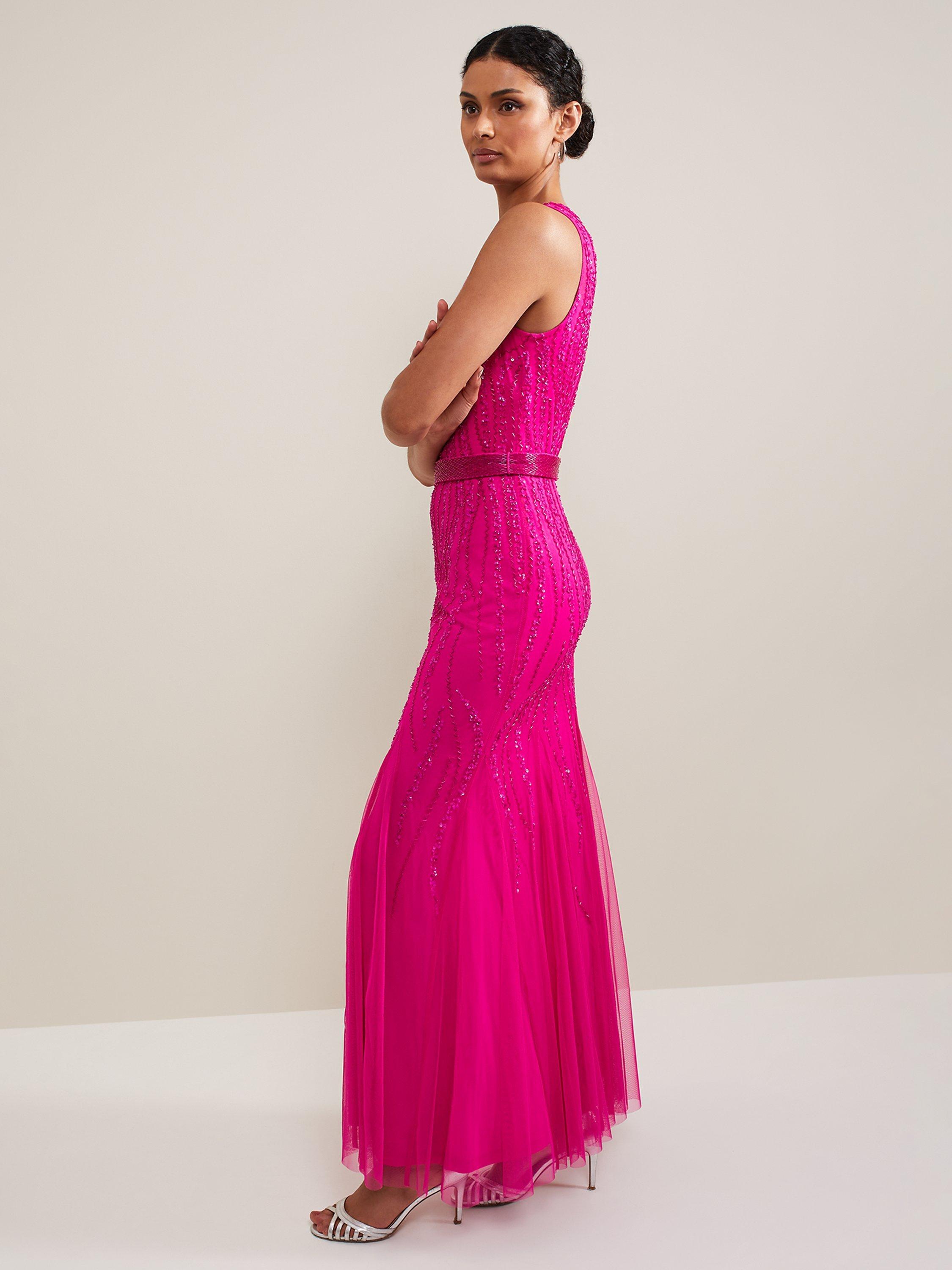 Product image 3 of 6, which shows Phase Eight Collection 8 Rowena Embellished Maxi Dress, Fuchsia, 18