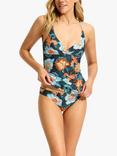 Seafolly Spring Festival Wrap Front Tankini Top, True Navy