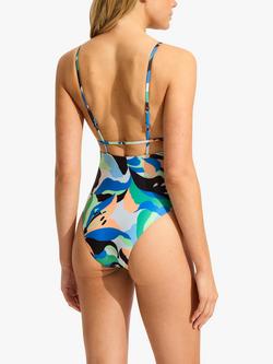 Seafolly Rio Abstract Print Swimsuit, Jade - view 2, Jade