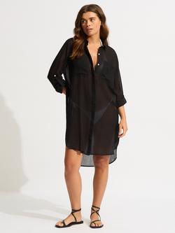Seafolly Crinkle Twill Beach Shirt, Black