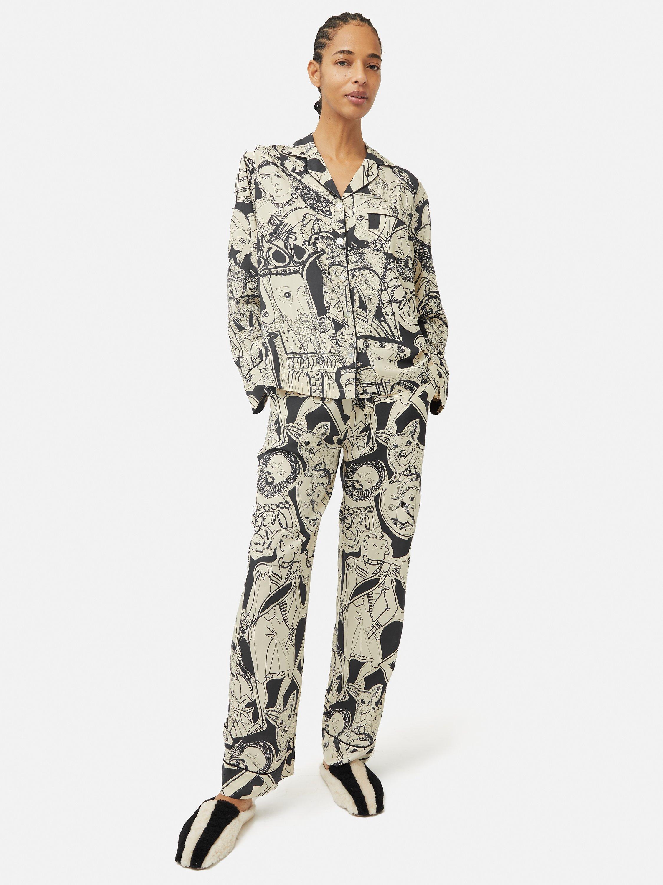 Jigsaw Kings & Queens Print Pyjamas, Cream/Black