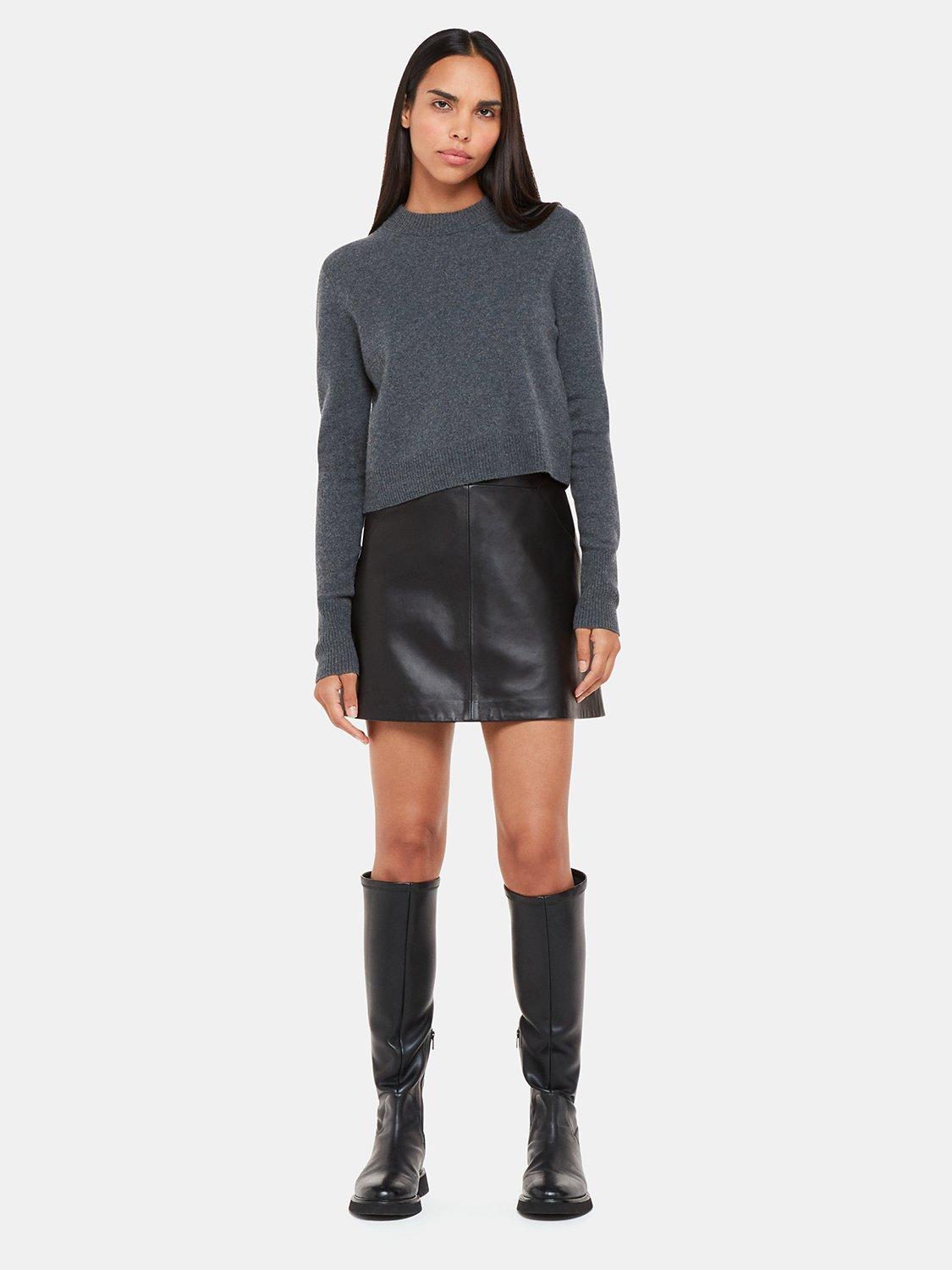 Whistles Lamb Leather A-Line Skirt, Black