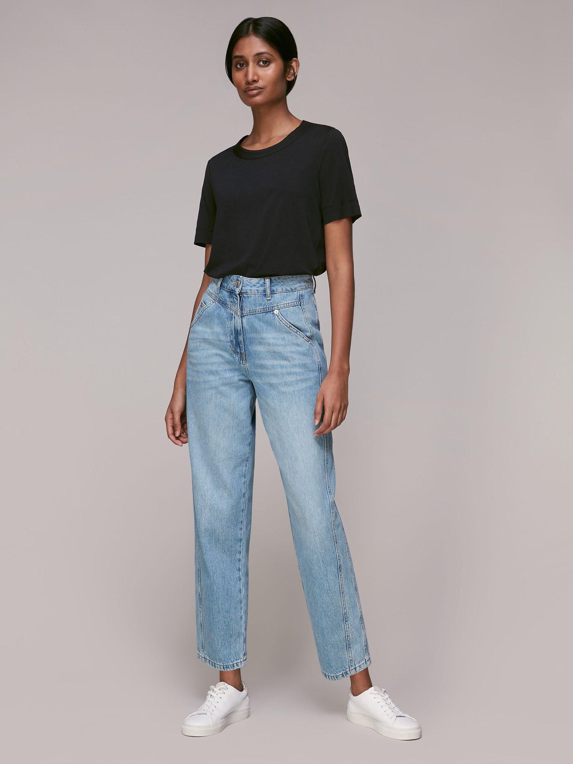 Product image 1 of 4, which shows Whistles Rosa Double Trim T-Shirt, Black, XS