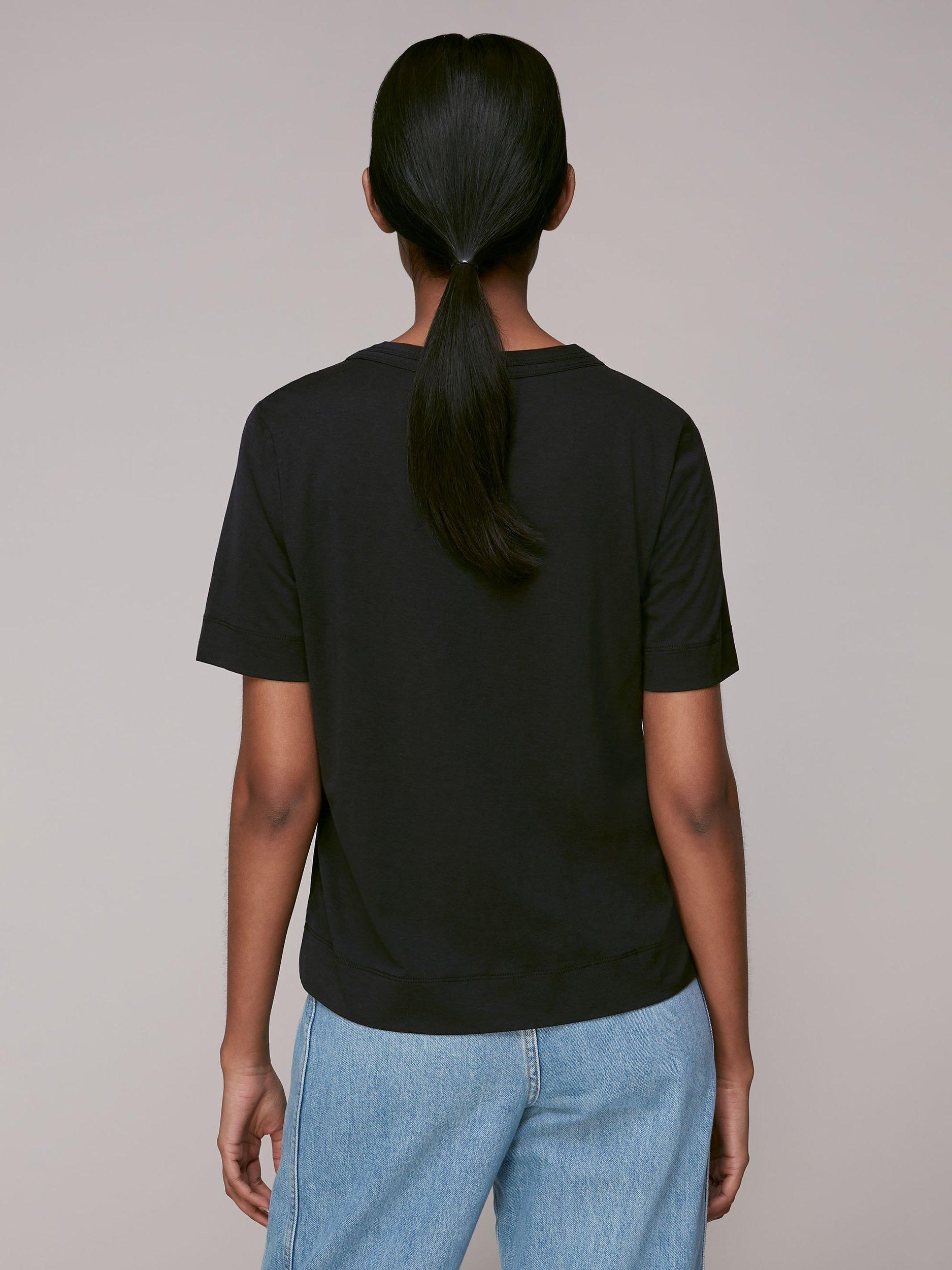 Product image 2 of 4, which shows Whistles Rosa Double Trim T-Shirt, Black, XS