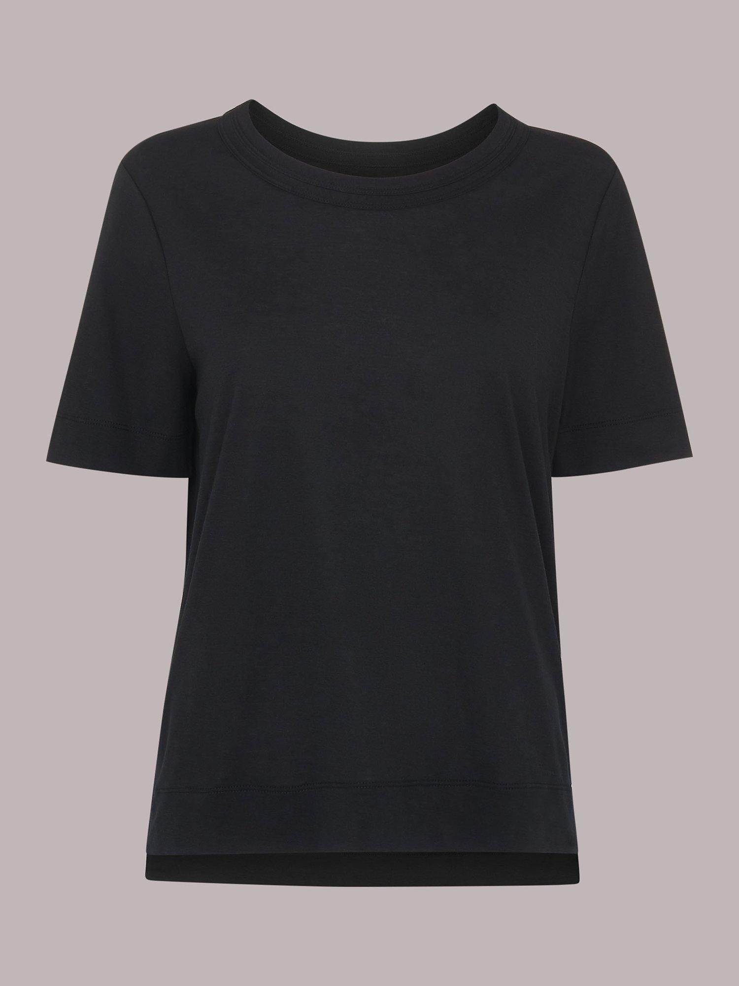 Product image 4 of 4, which shows Whistles Rosa Double Trim T-Shirt, Black, XS