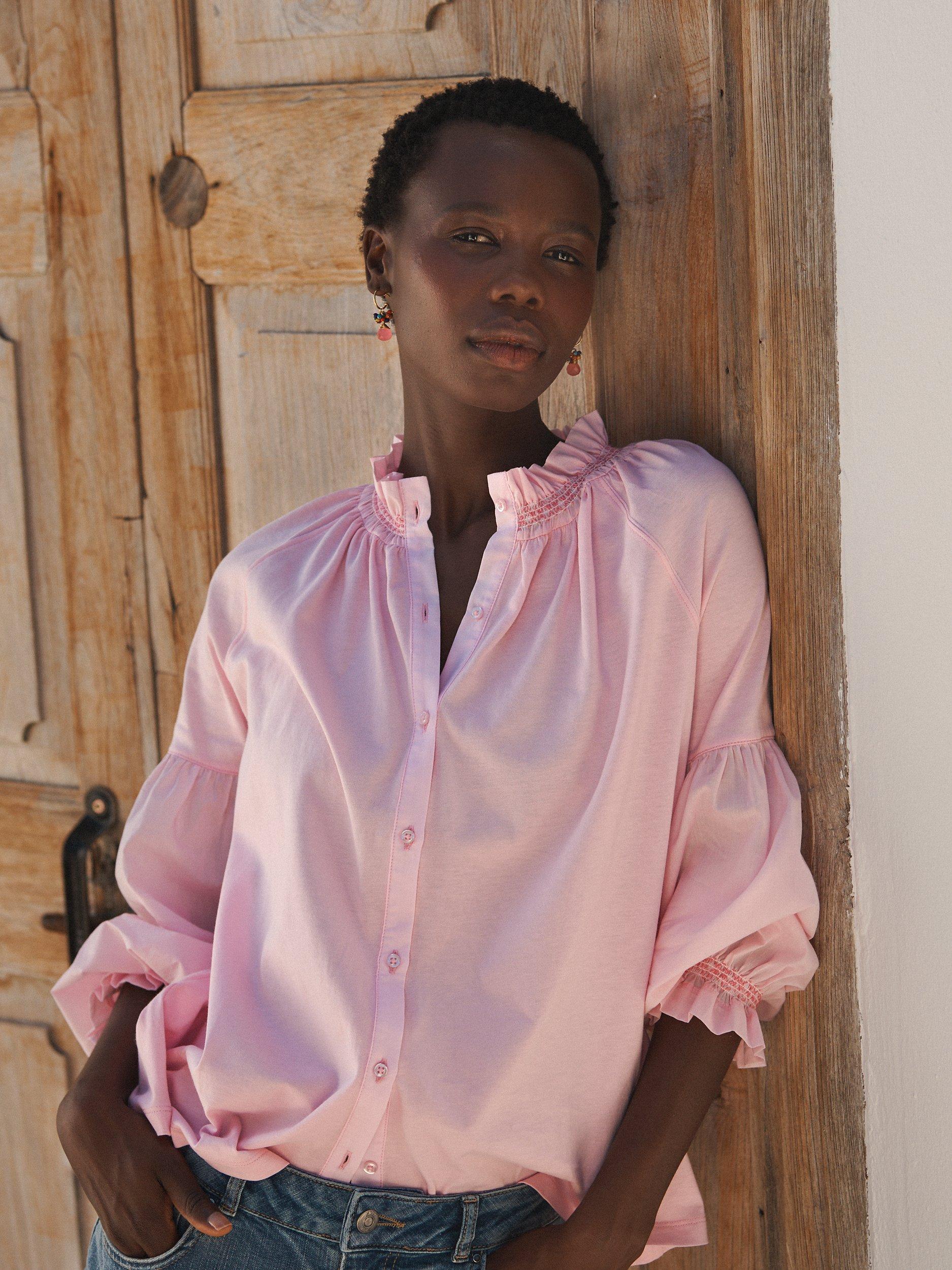 Product image 1 of 8, which shows NRBY Esther Cotton Oversized Shirt, Pink, XS