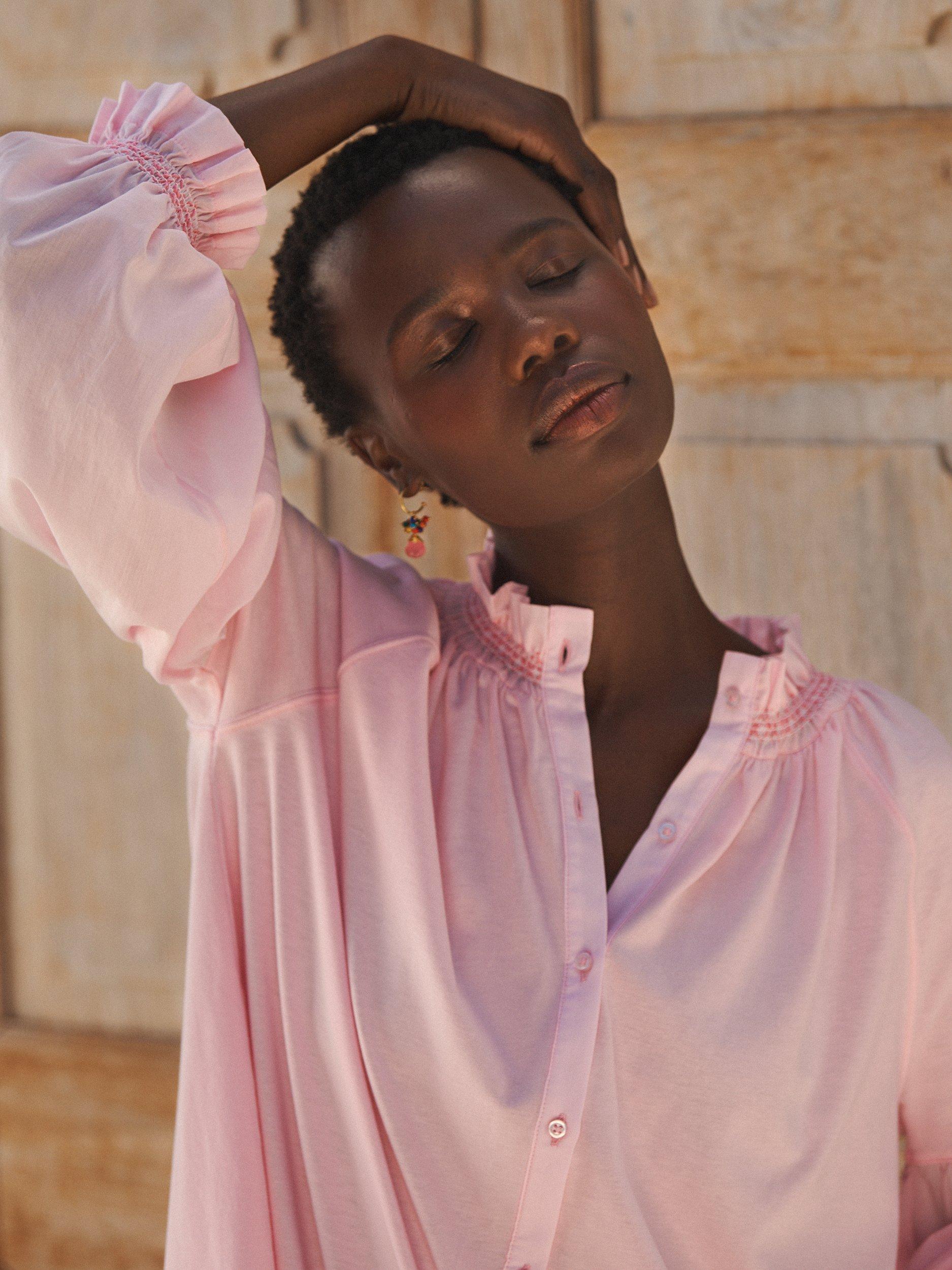 Product image 8 of 8, which shows NRBY Esther Cotton Oversized Shirt, Pink, XS