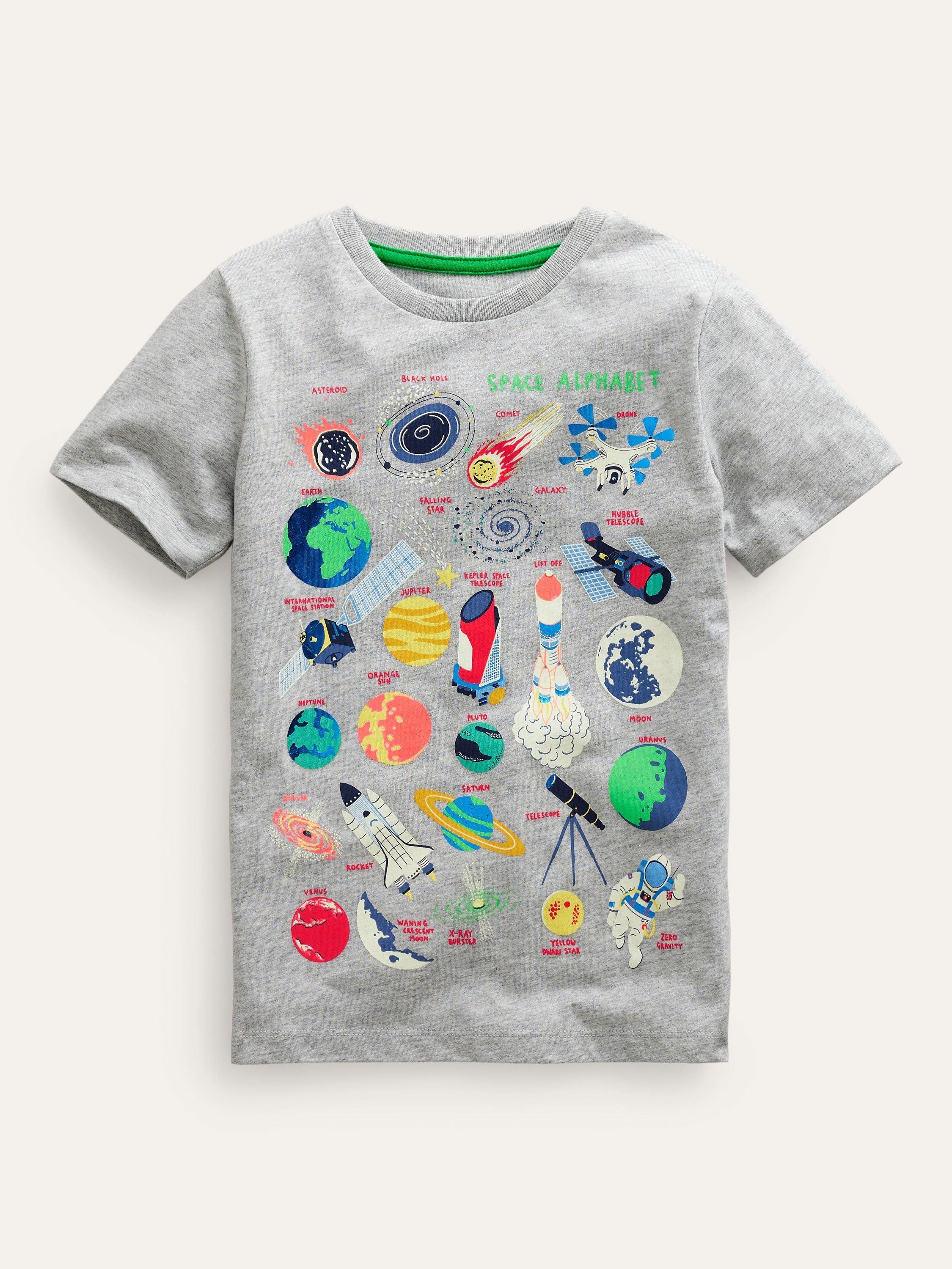 Mini Boden Kids' Glow-In-The-Dark Space Educational T-Shirt