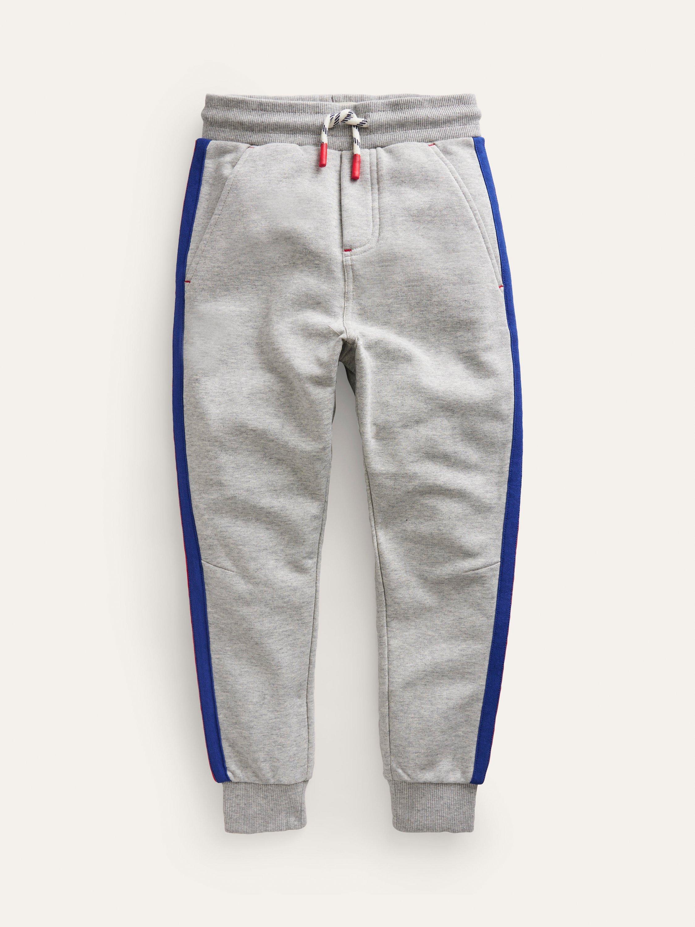 Mini Boden Kids' Relaxed Slim Fit Side Stripe Sporty Joggers, Grey Marl