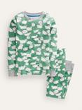 Mini Boden Kids' Snug Sheep Print Long John Pyjamas, Aloe Green