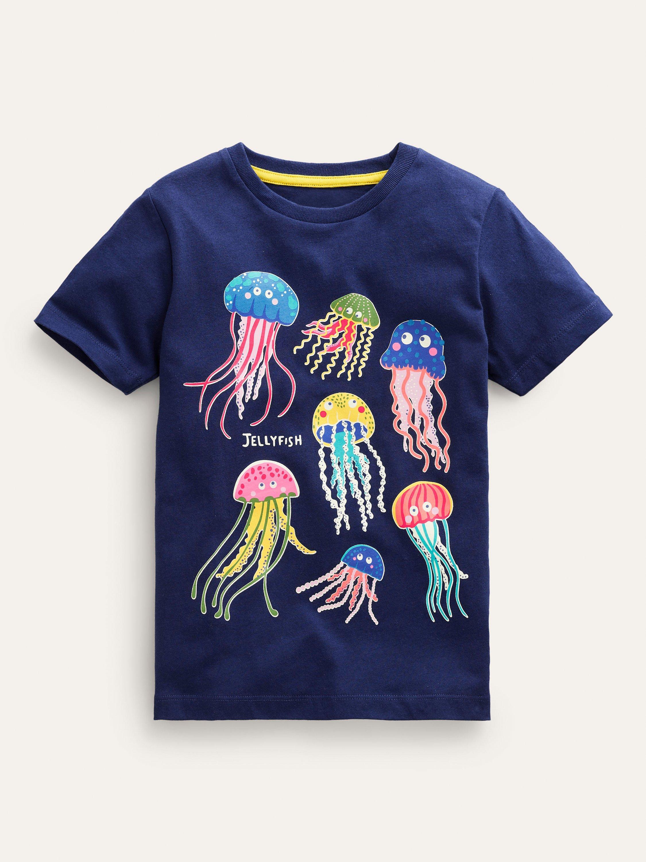 Mini Boden Kids' Glow-In-The-Dark Jellyfish T-Shirt, Navy