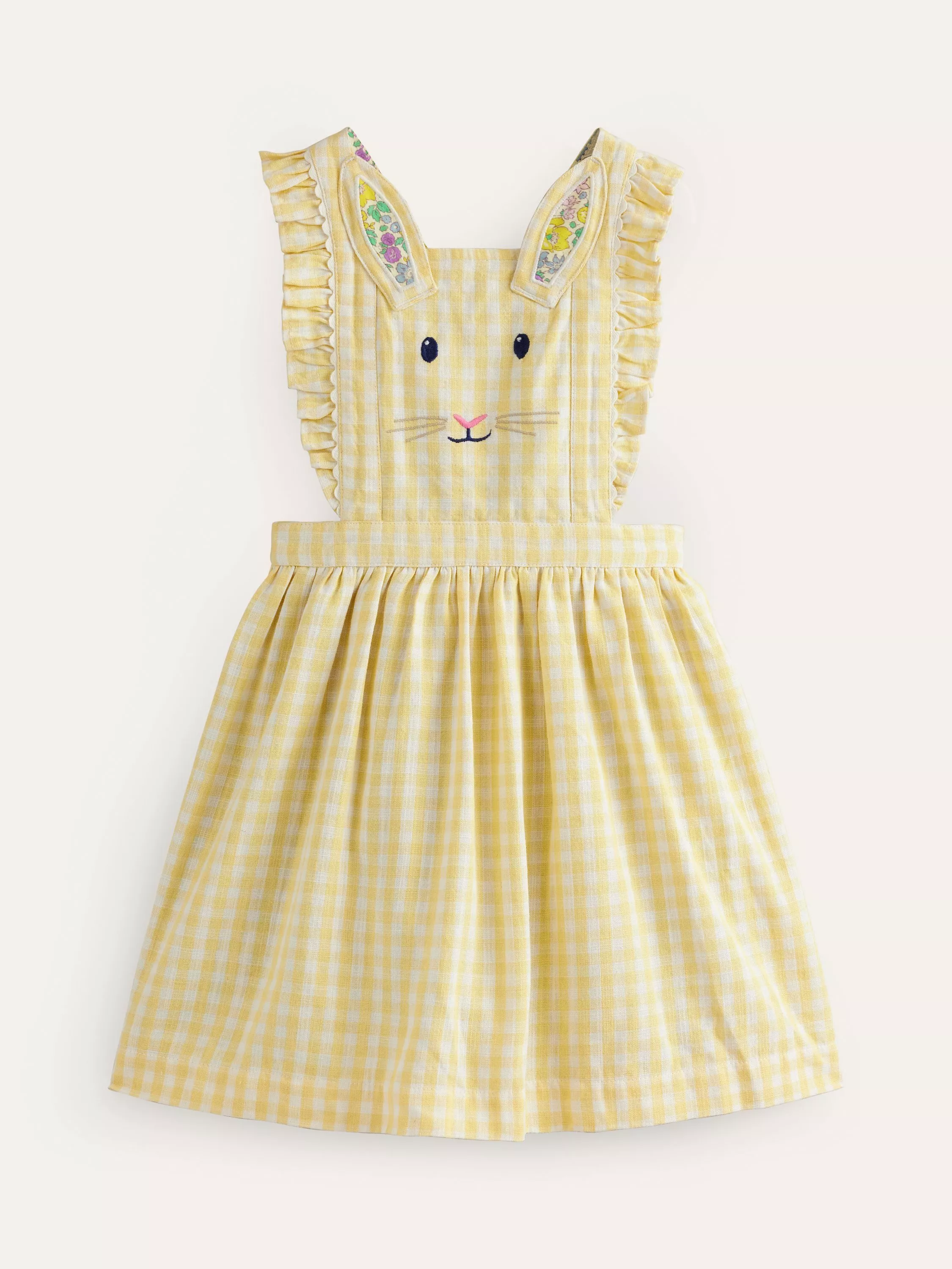 Mini Boden Kids Charming Bunny Pinafore Dress Honey Ivory