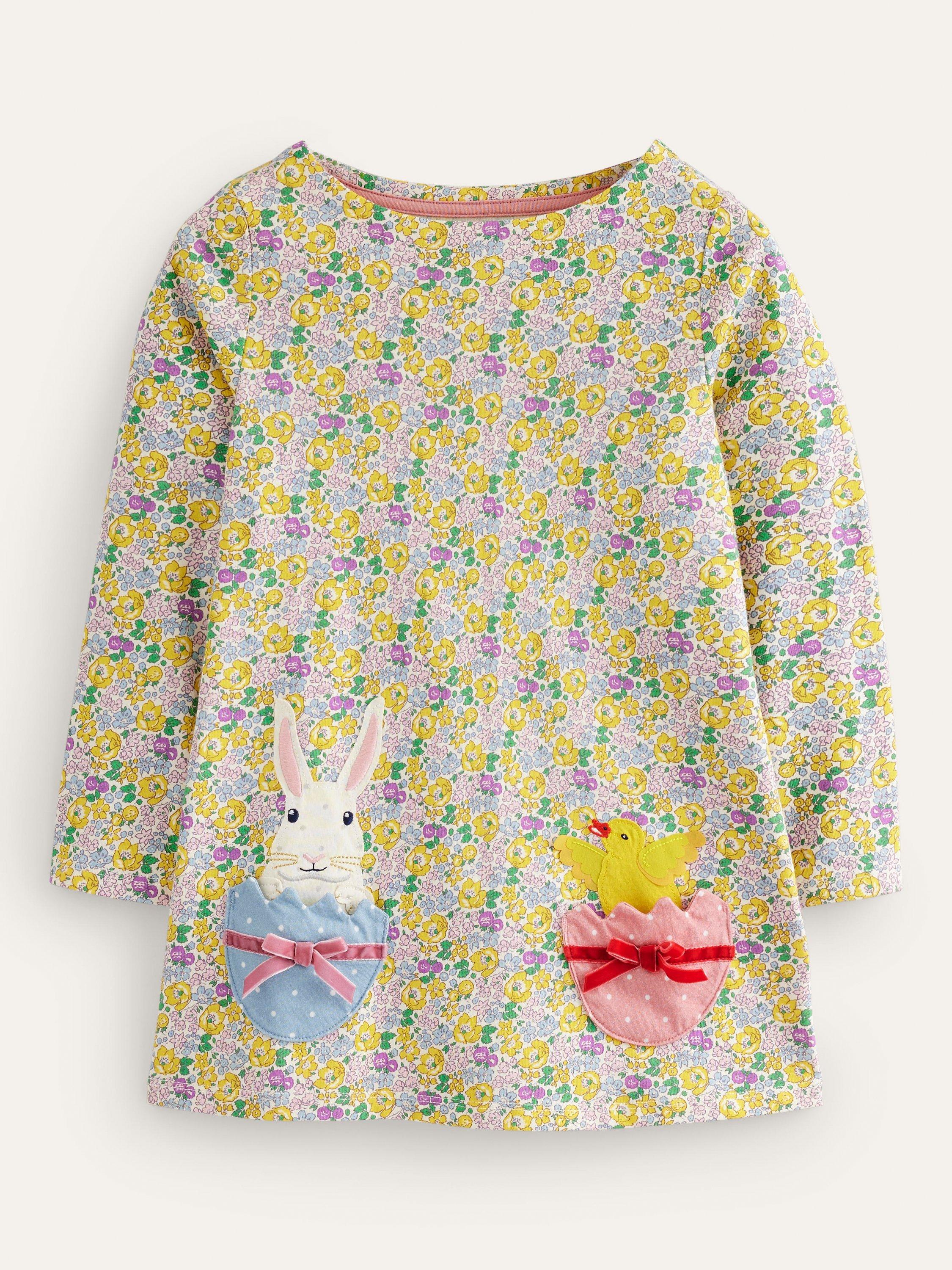 Mini Boden Kids' Easter Applique Jersey Tunic Top, Bloom Easter Eggs