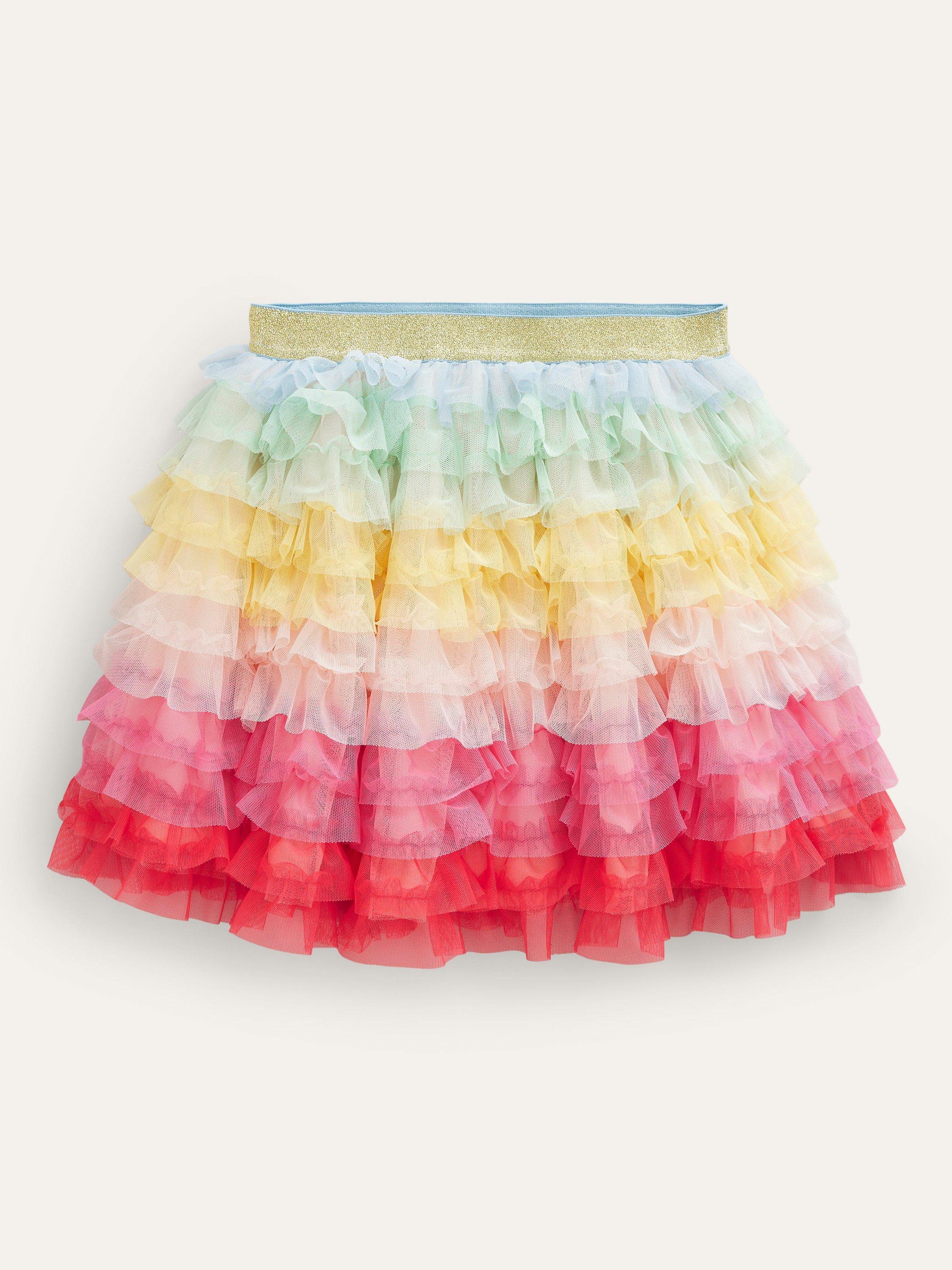 Mini Boden Kids' Rainbow Tulle Ruffle Skirt, Multi