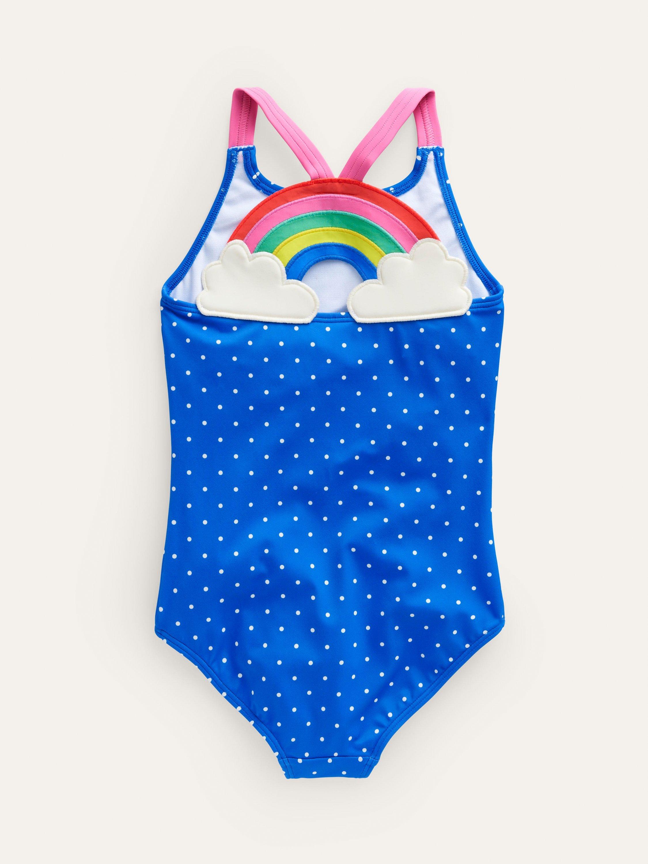 Mini Boden Kids Rainbow Back Swimsuit Blue Spot