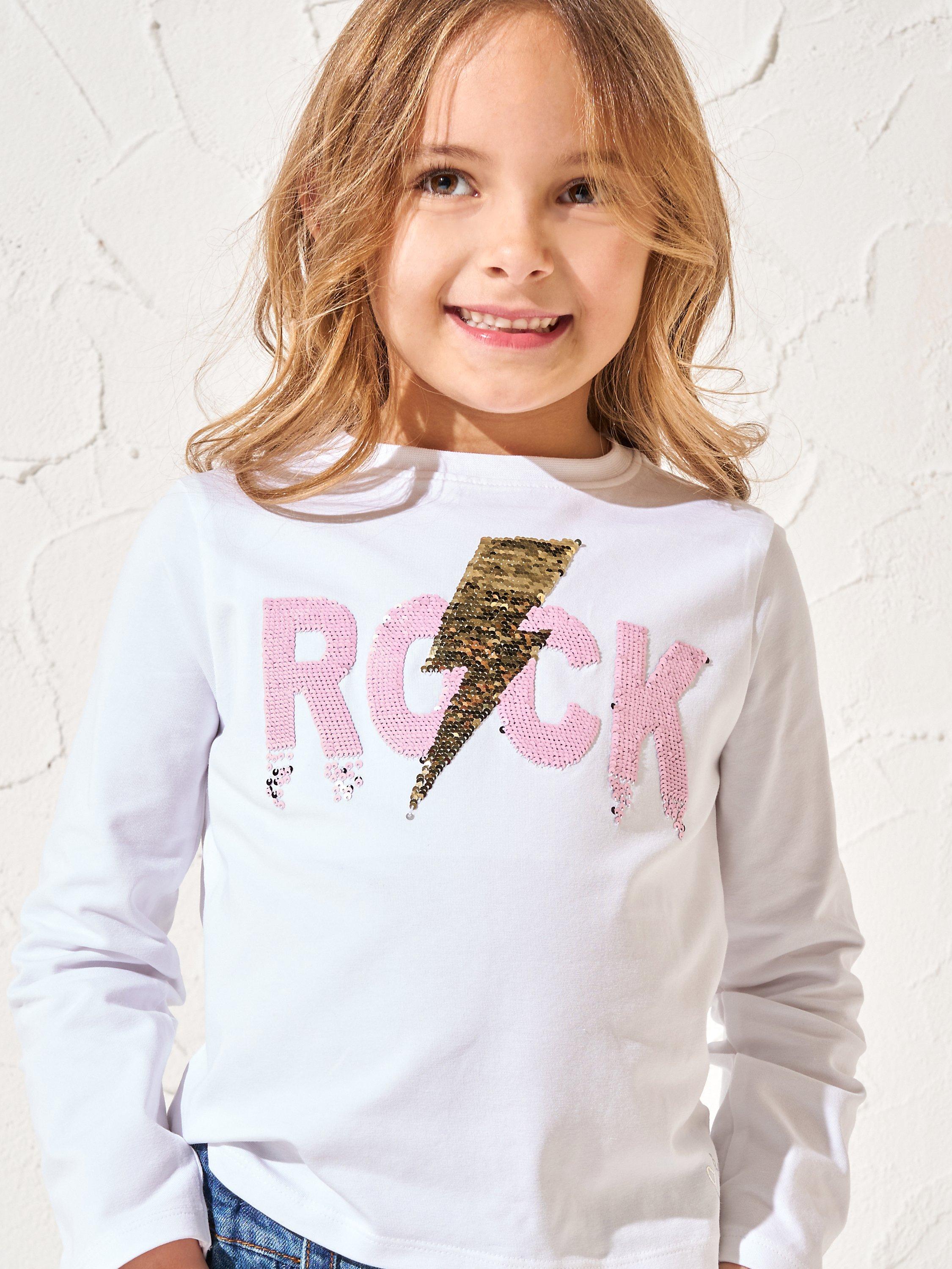 Angel & Rocket Kids' Effie Sequin Rock Top, White/Multi