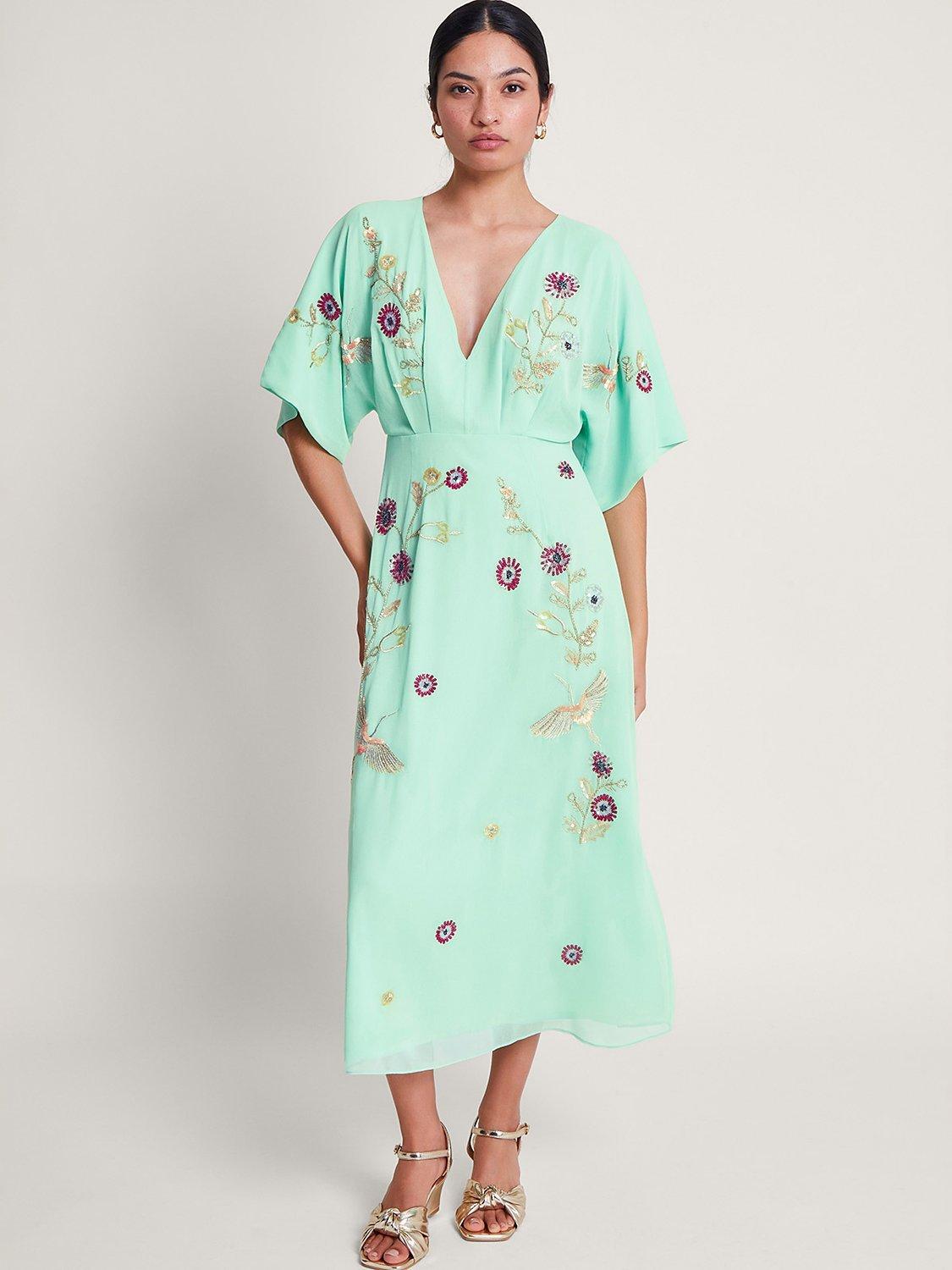 Monsoon Rosalie Kimono Midi Dress Green Multi