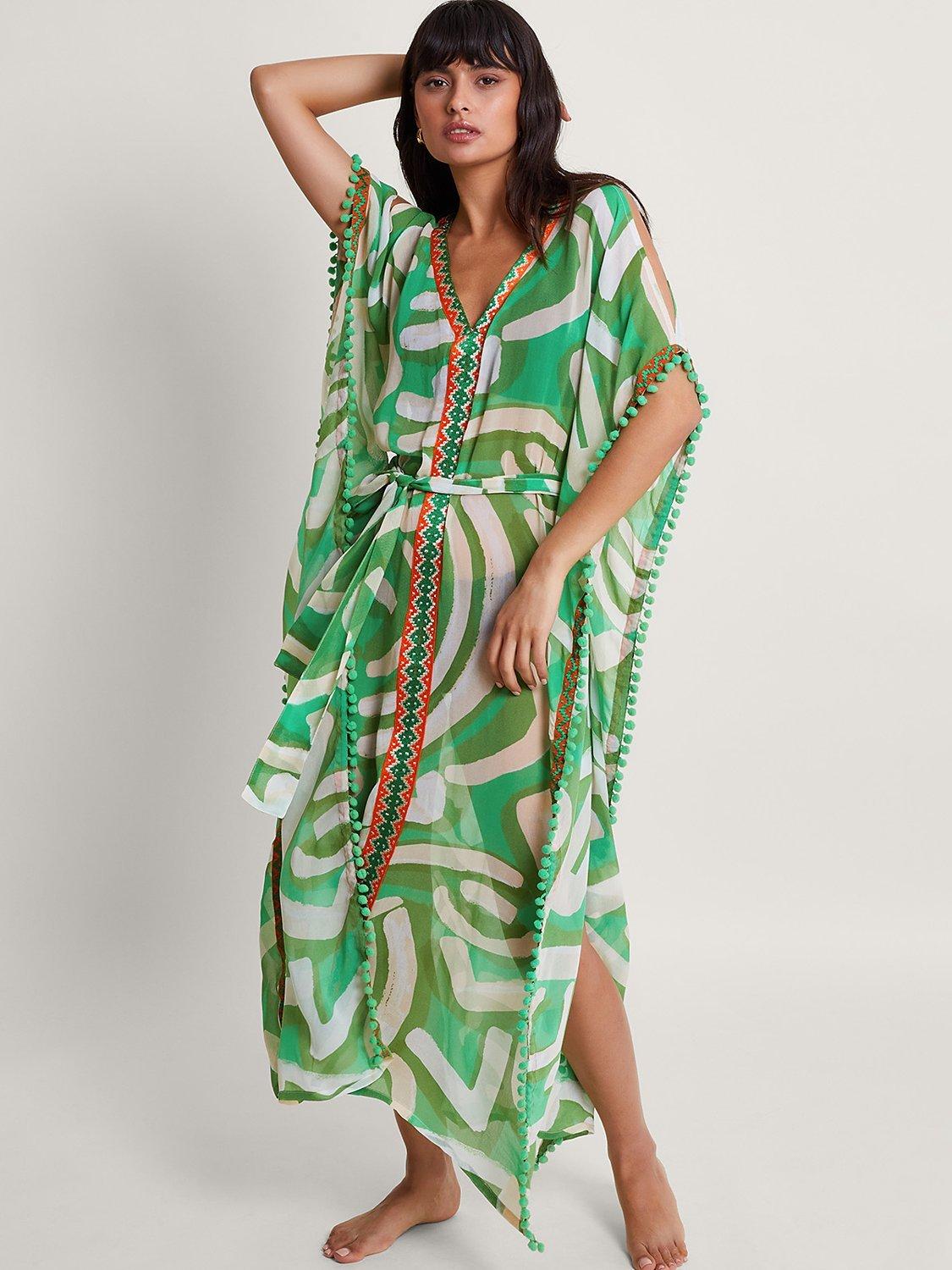 Monsoon Posy Maxi Kaftan, Green/Multi