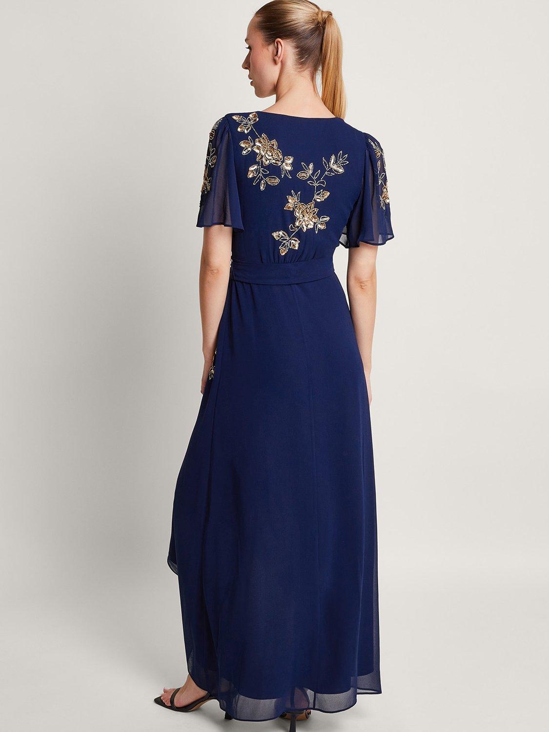 Product image 2 of 4, which shows Monsoon Sarah Embellished Maxi Wrap Dress, Midnight, 8