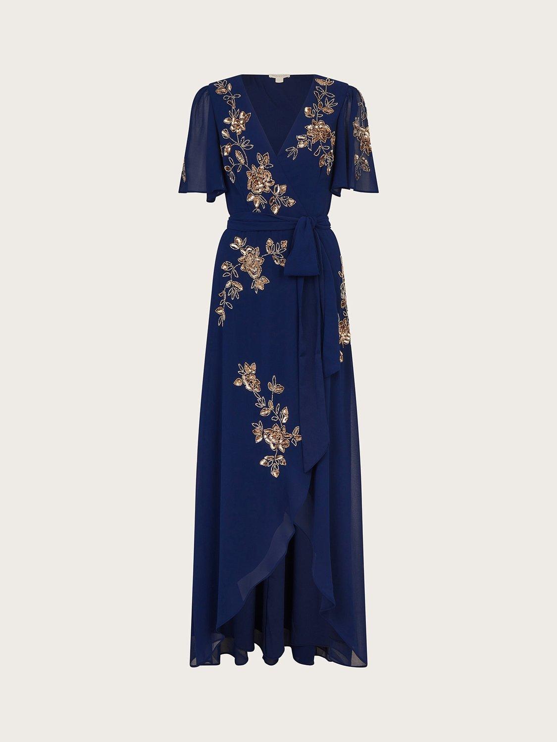 Product image 3 of 4, which shows Monsoon Sarah Embellished Maxi Wrap Dress, Midnight, 8